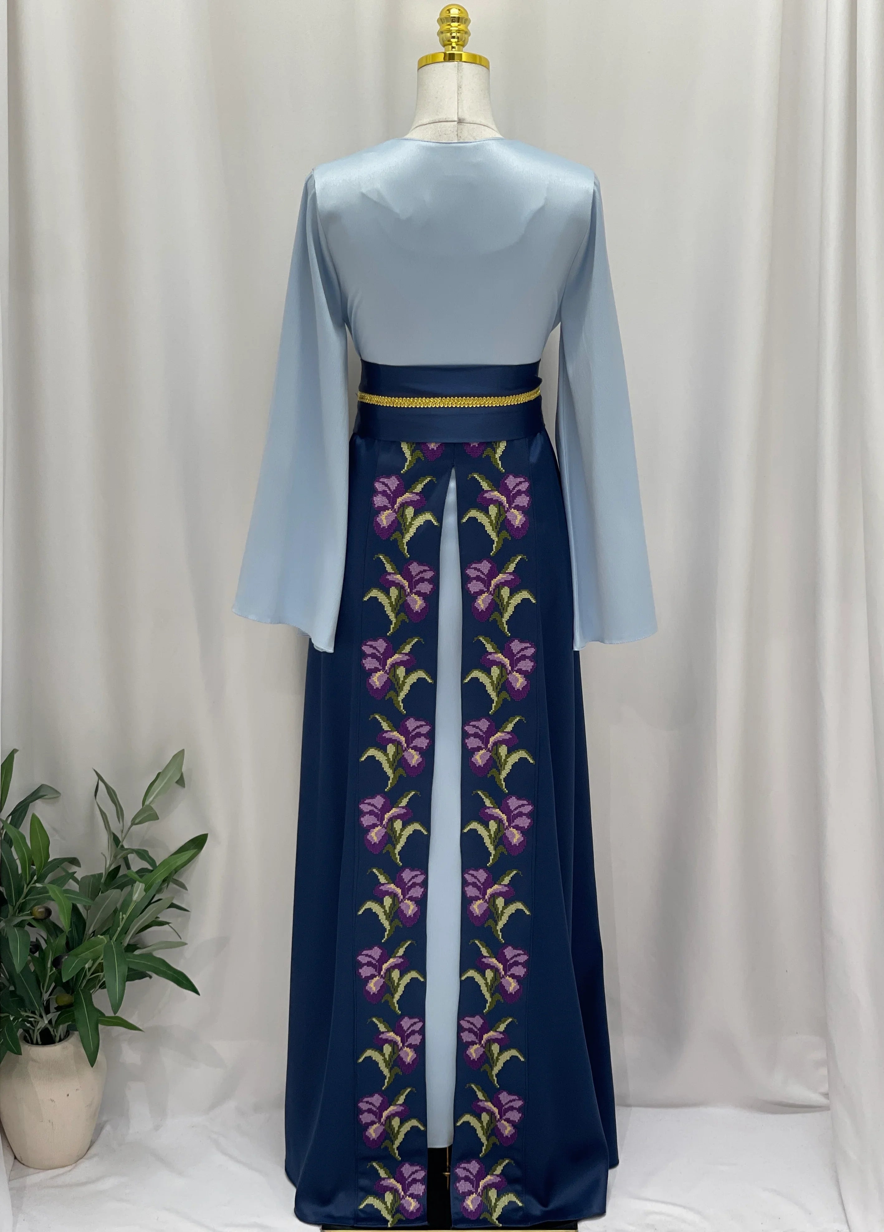 Violet Bloom Embroidered Caftan - Palestinian Elegance