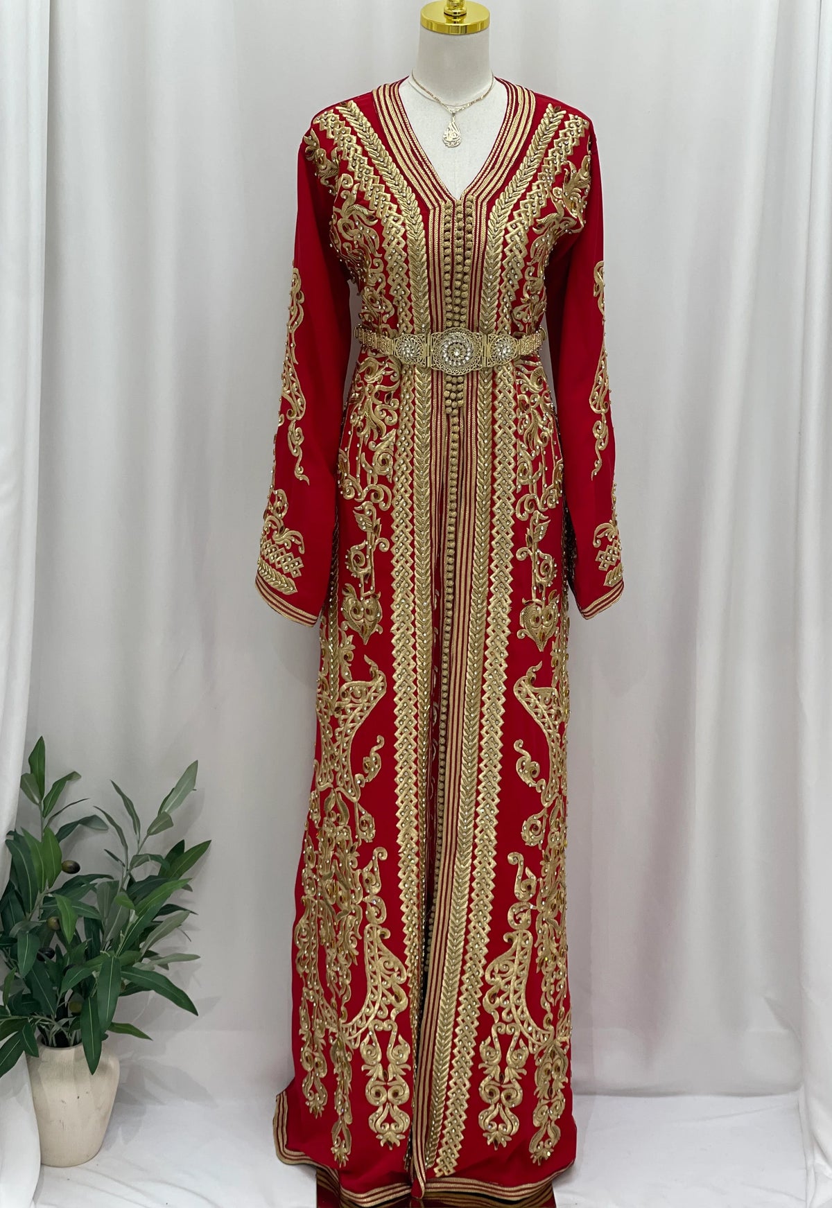 Royal Ruby Moroccan Kaftan - Palestinian Elegance