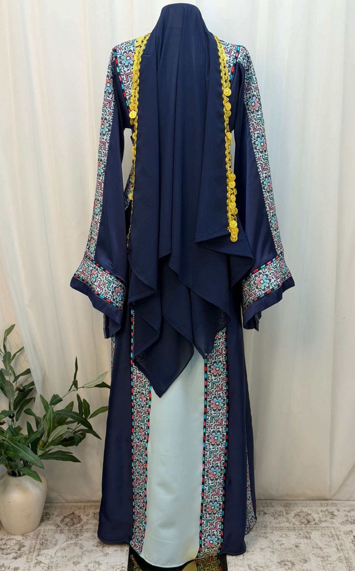 Yasmeen Coin-Trimmed Tie Shawl-Khirka