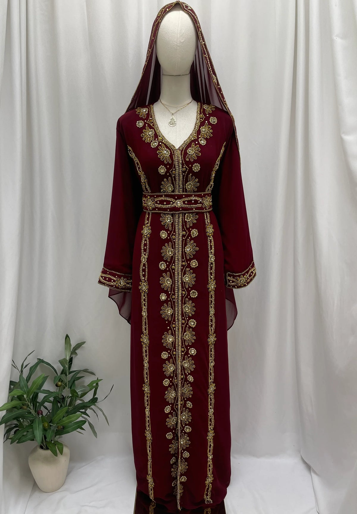 Crimson Royal Kaftan - Palestinian Elegance Crimson Royal Kaftan - Palestinian Elegance