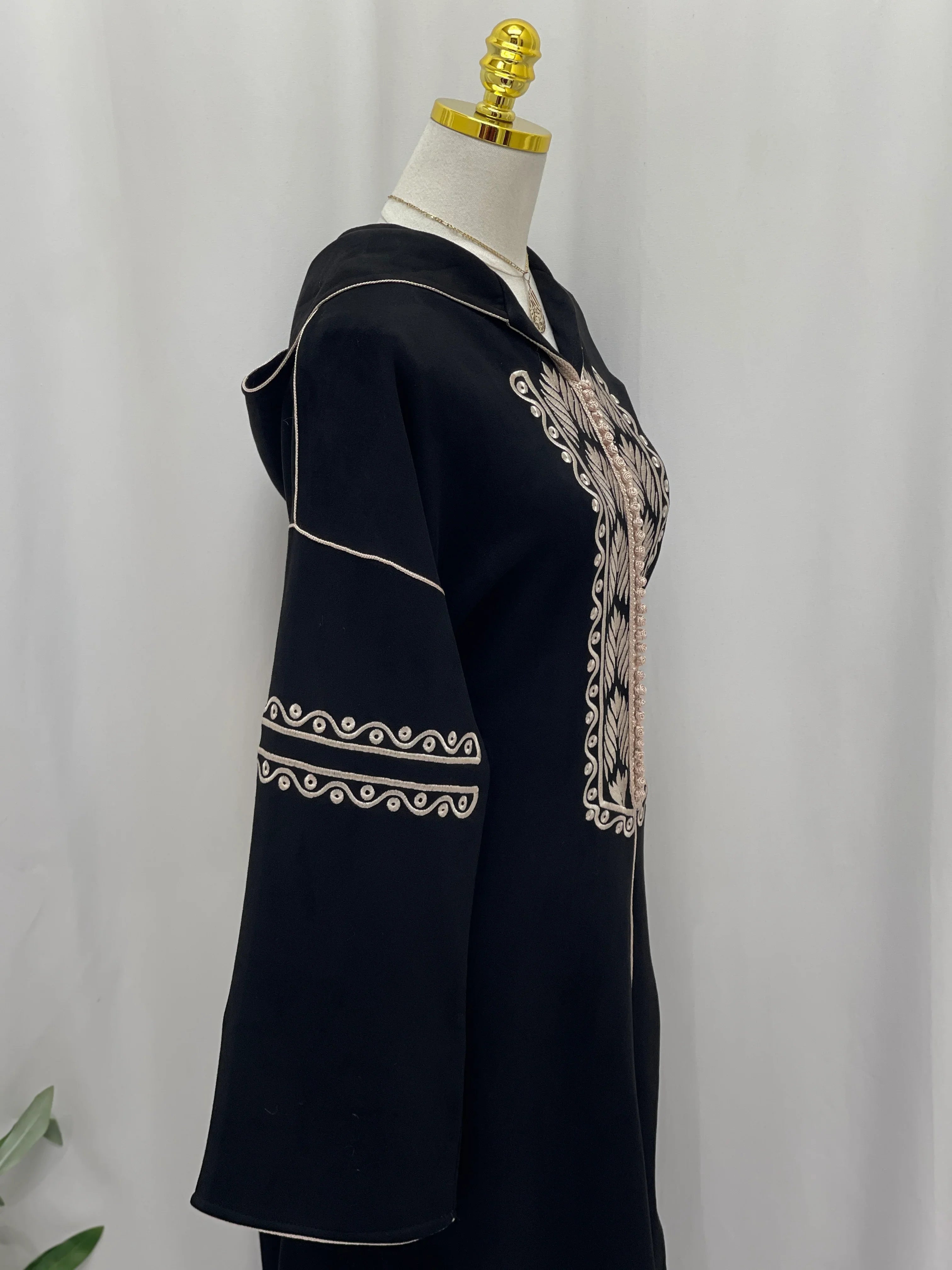 Heritage Suede Embroidered Hooded Abaya