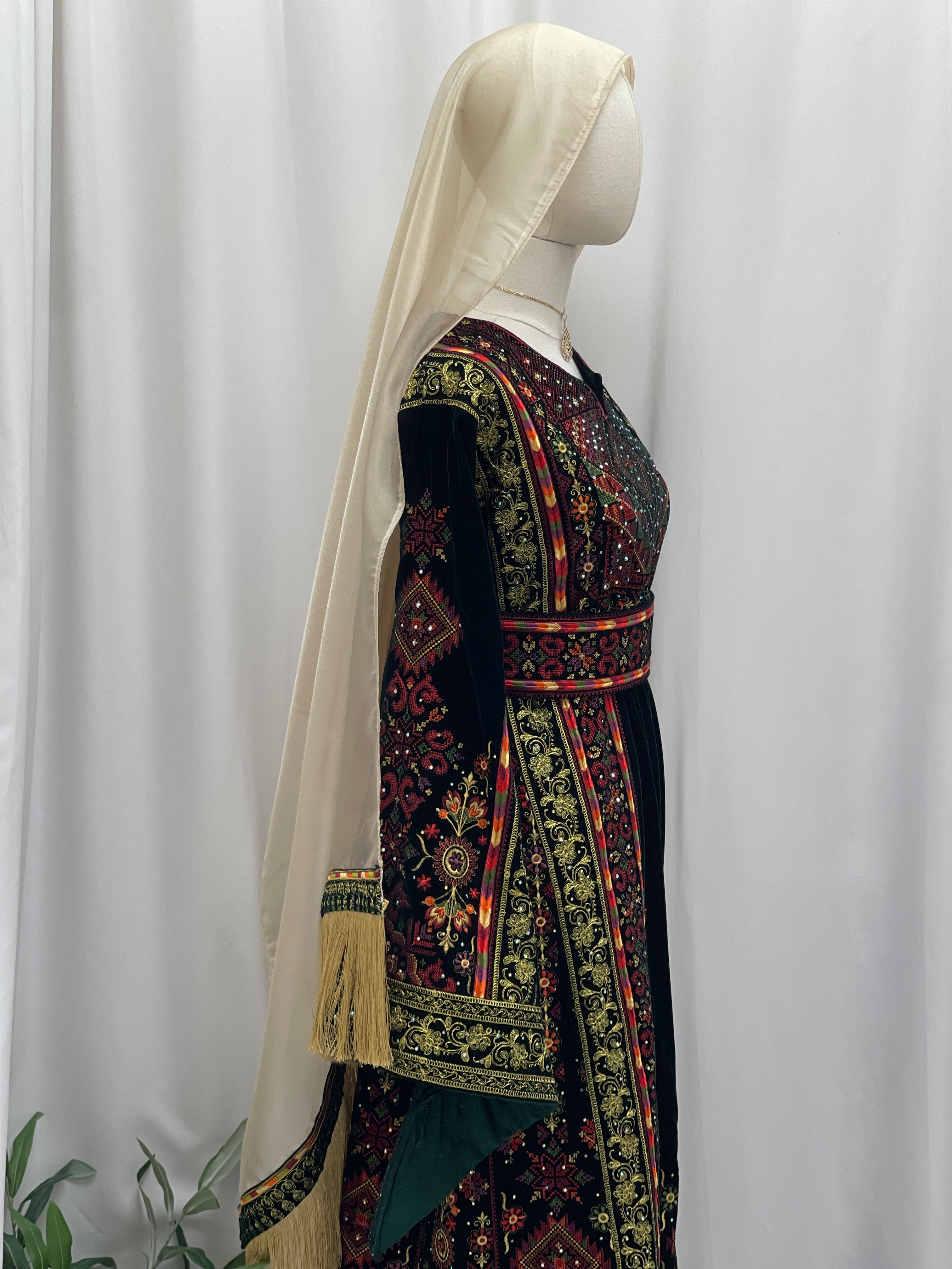 Al-Zaytoona EmbroideredVelvet  Thobe - Palestinian Elegance