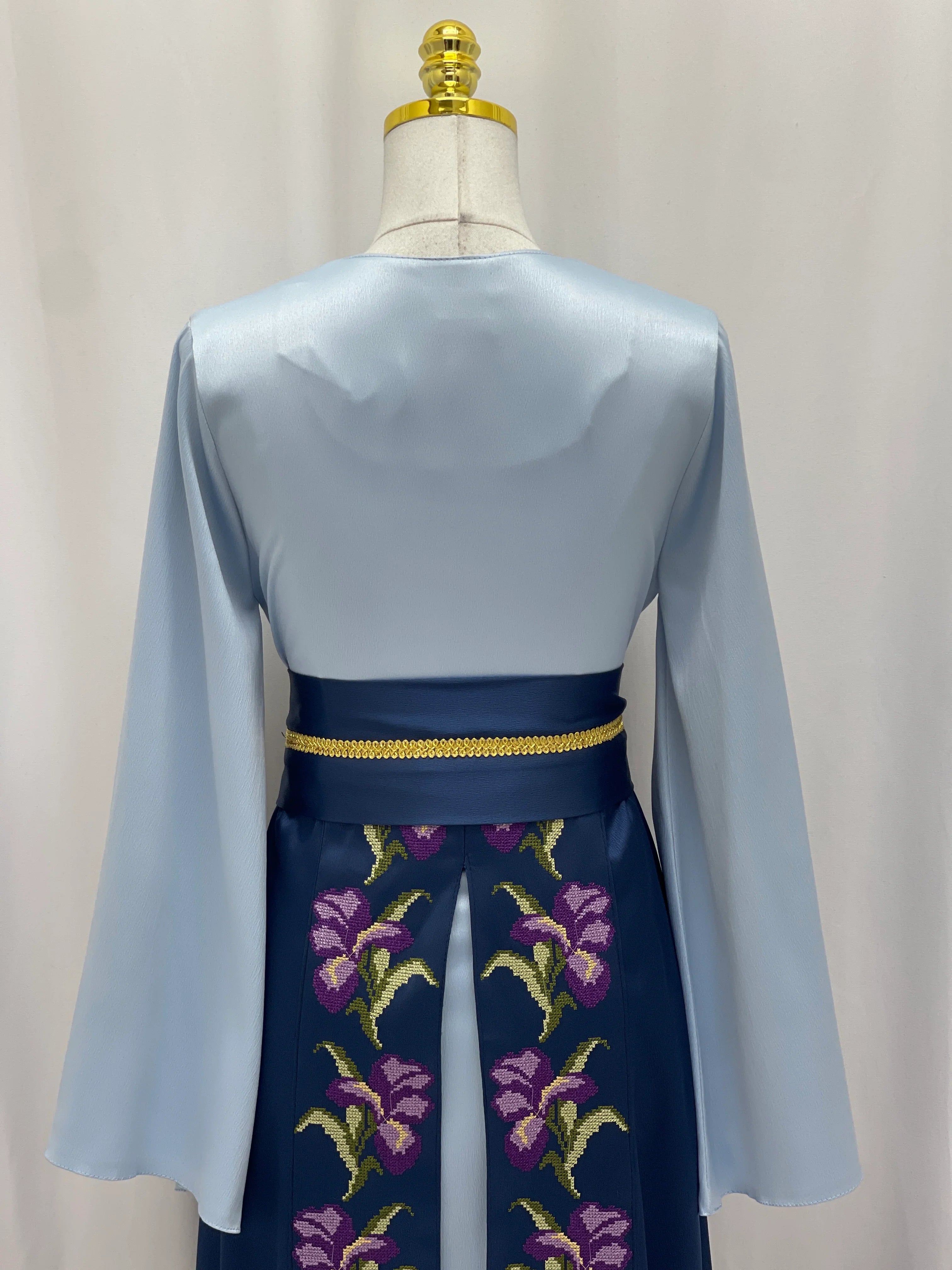 Violet Bloom Embroidered Caftan - Palestinian Elegance