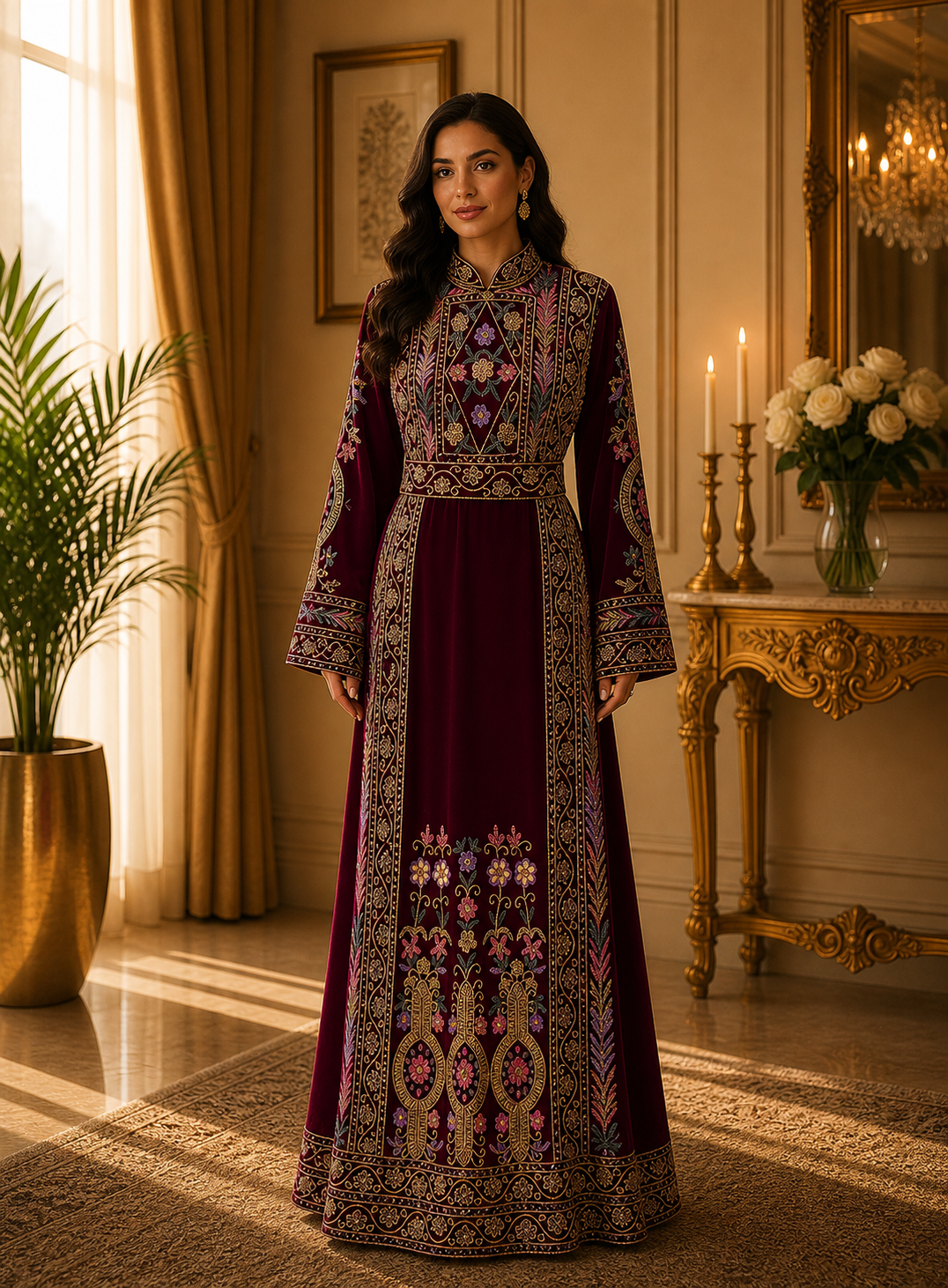 Maroon Beaded Velvet Thobe