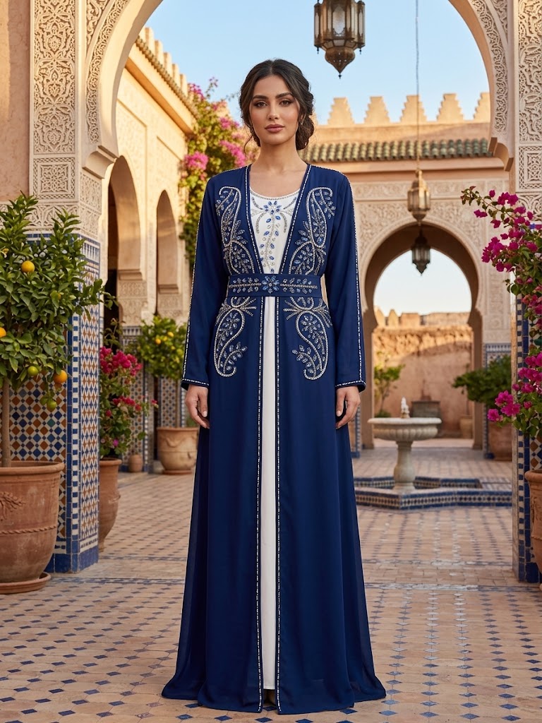 Rhinestone Moroccan Style Abaya: Traditional Elegance with Modern Flair