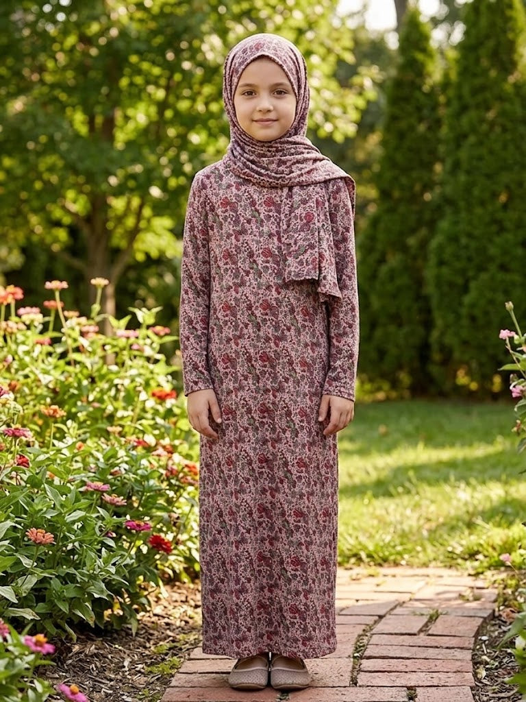 Modest Soft Lycra Full Prayer Dress with Scarf For Girls