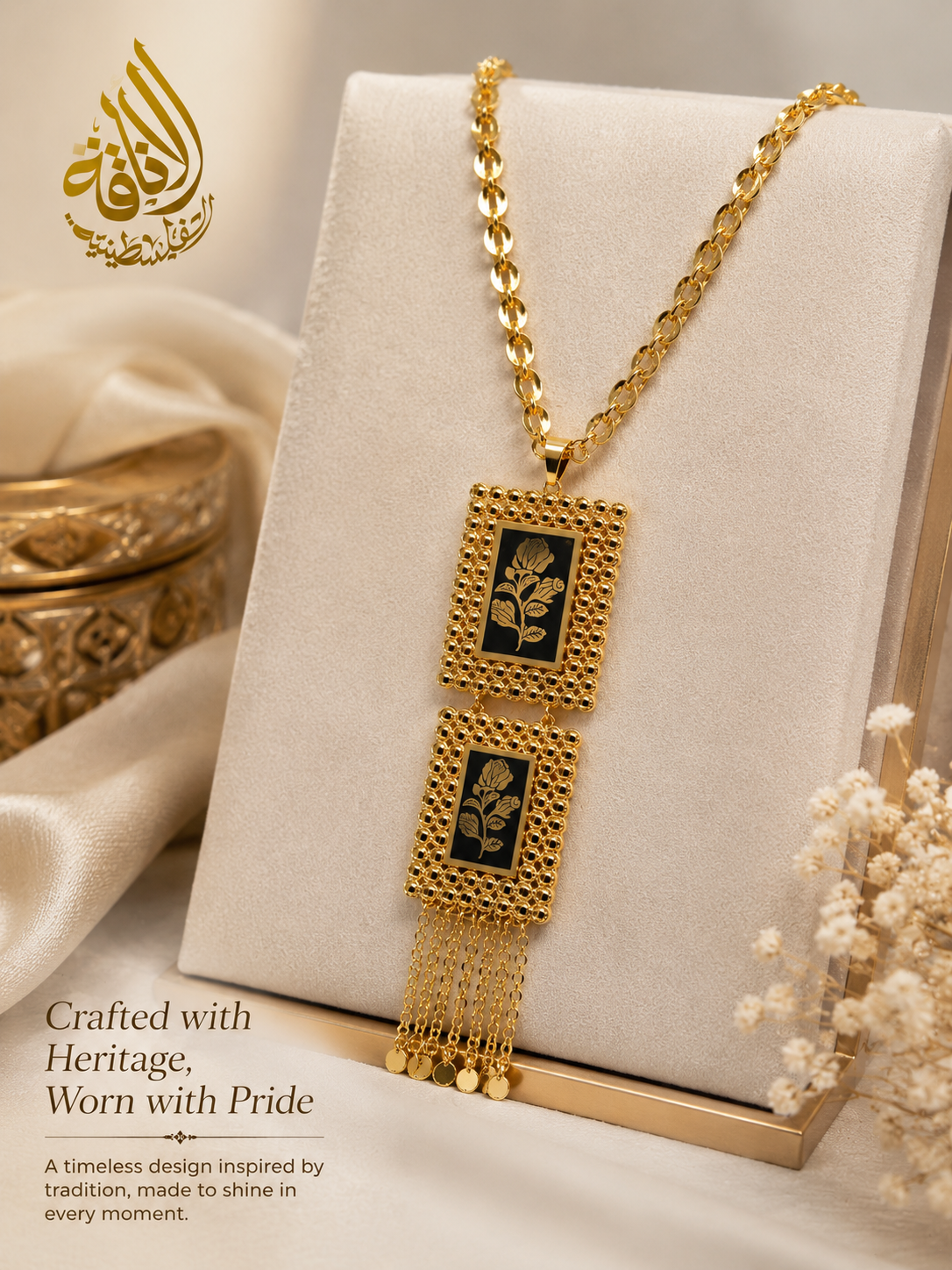 Double Rosa Ounce Square Necklace - Imitated Gold Elegance