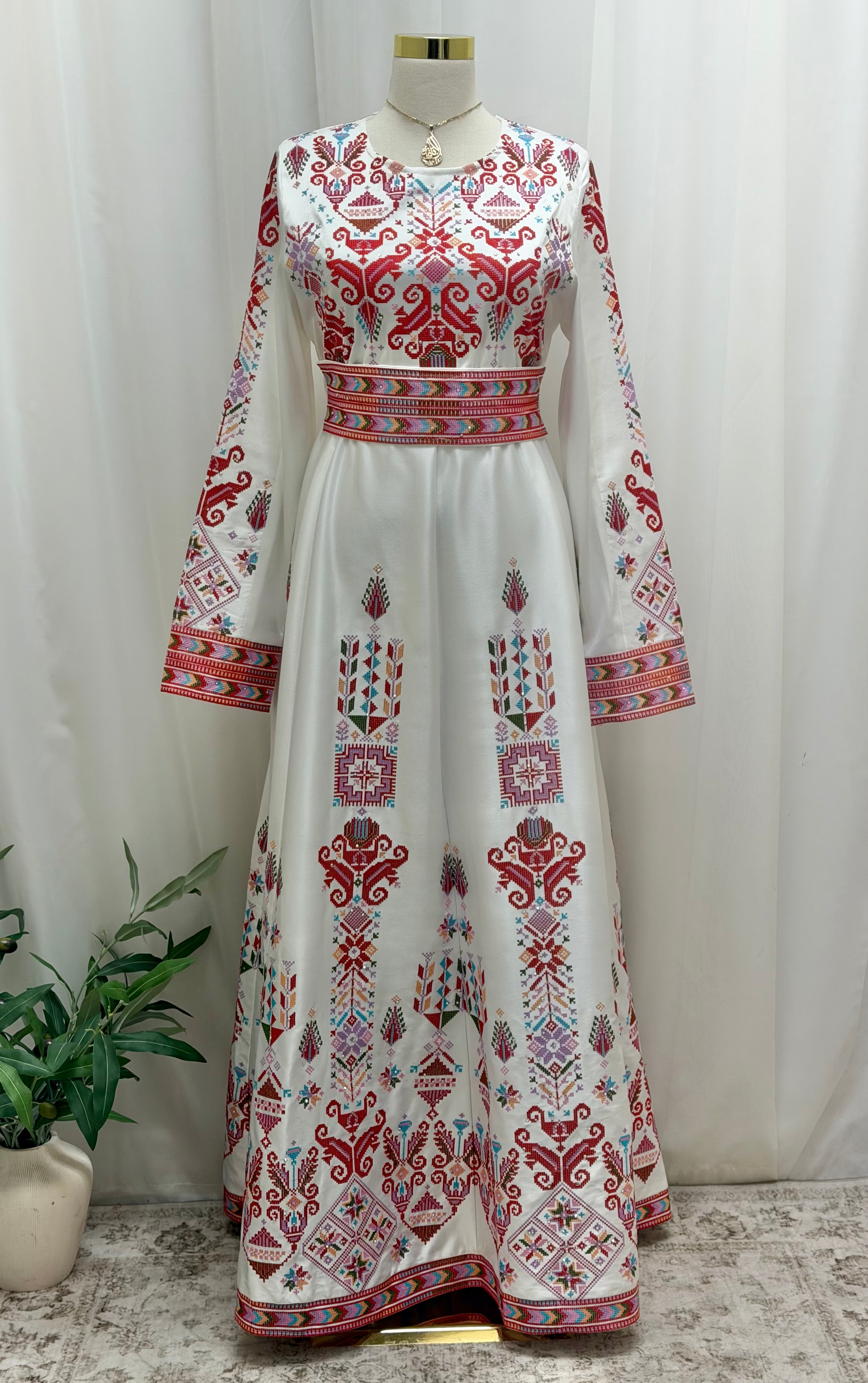 Hala Embroidered Satin Dress