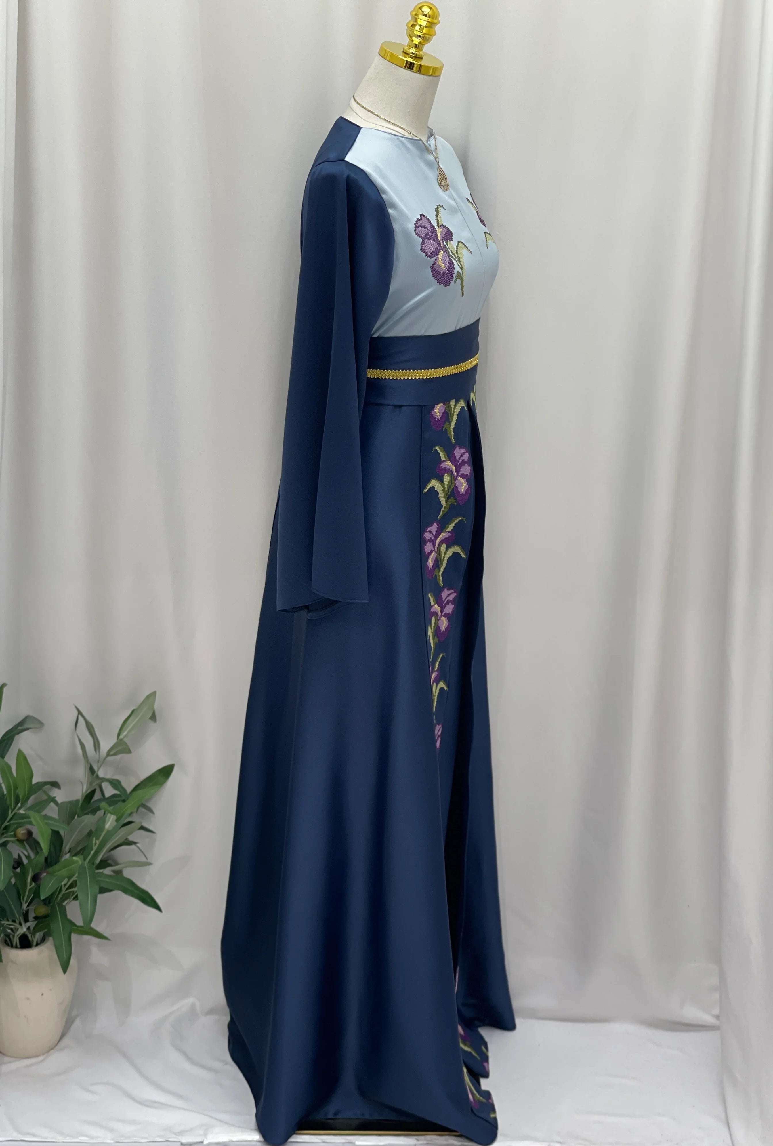 Violet Bloom Embroidered Caftan - Palestinian Elegance