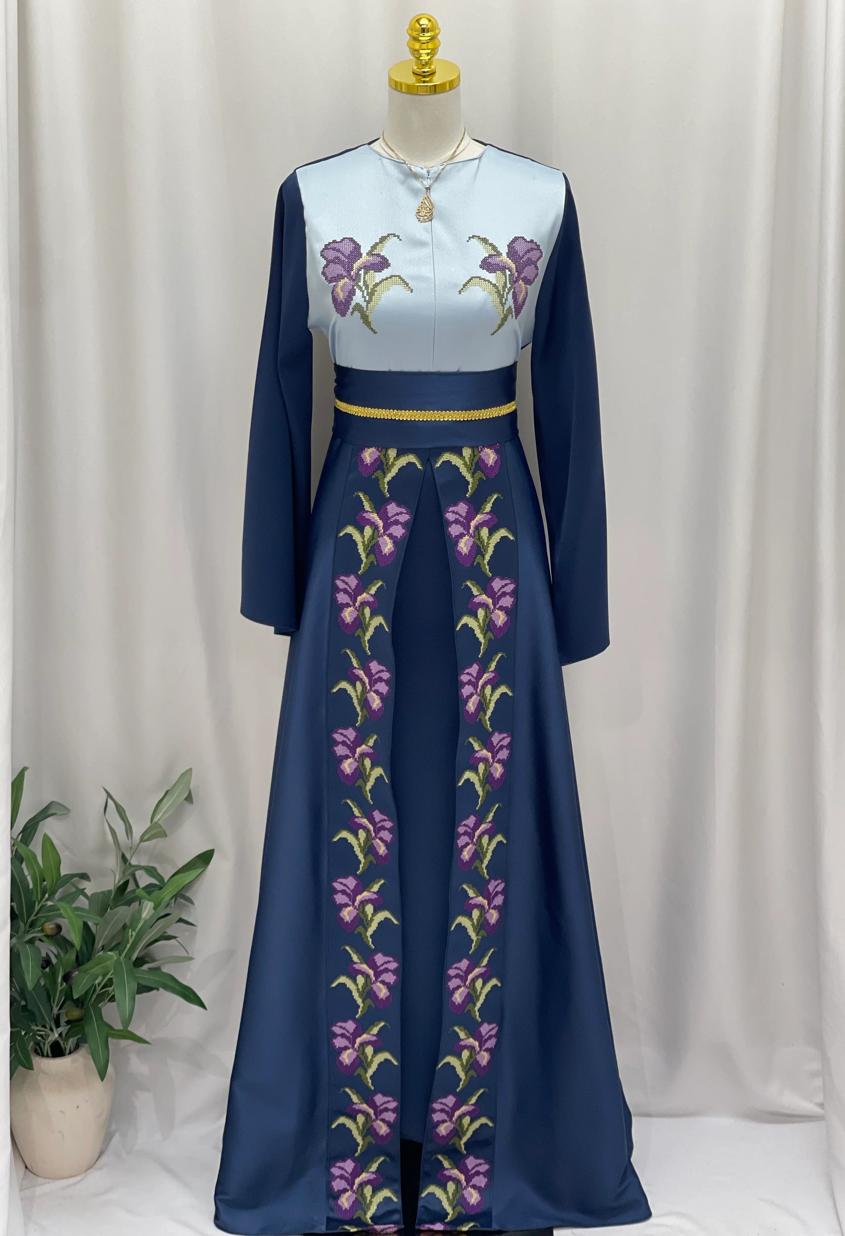 Violet Bloom Embroidered Caftan - Palestinian Elegance