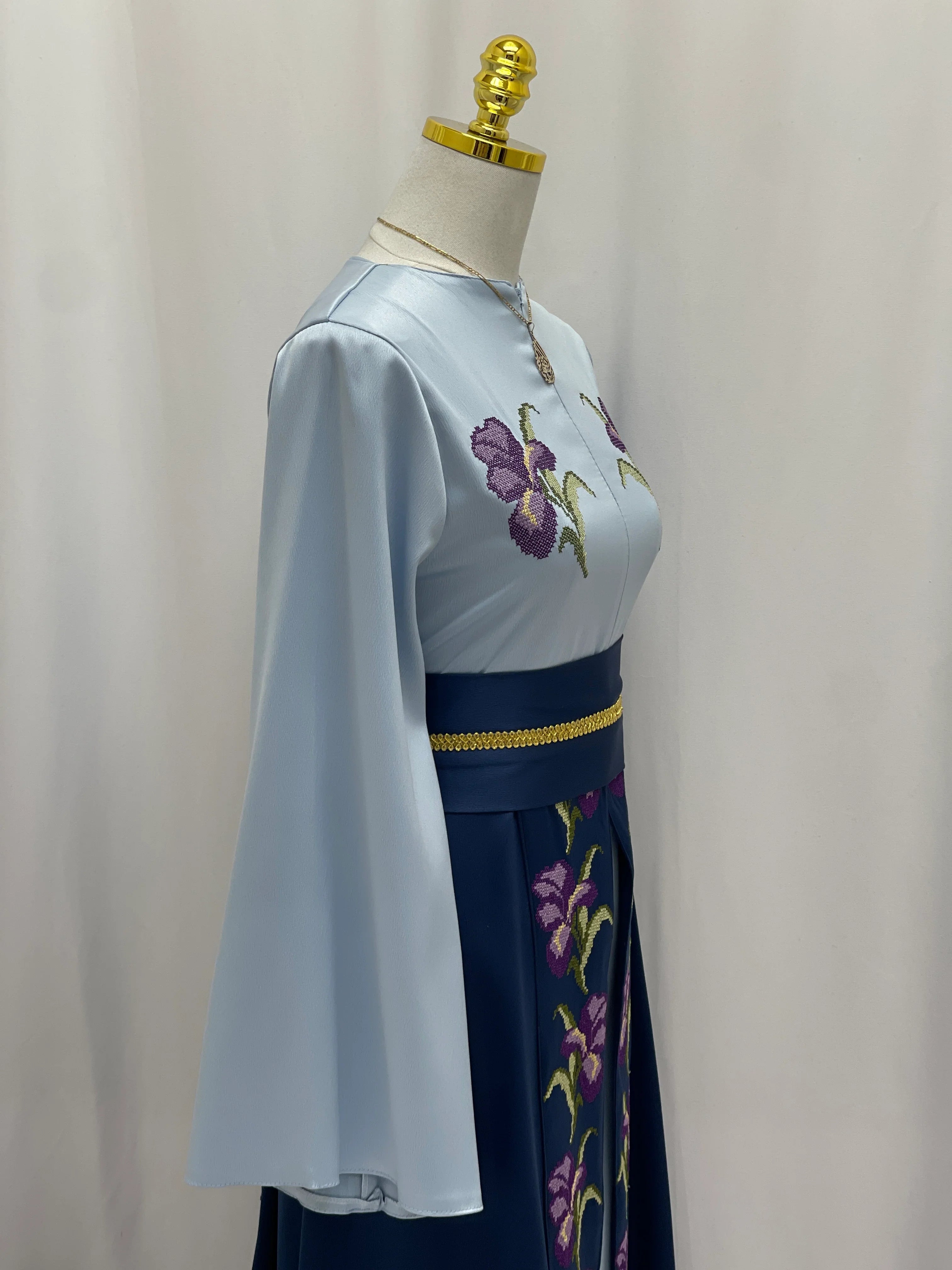 Violet Bloom Embroidered Caftan - Palestinian Elegance