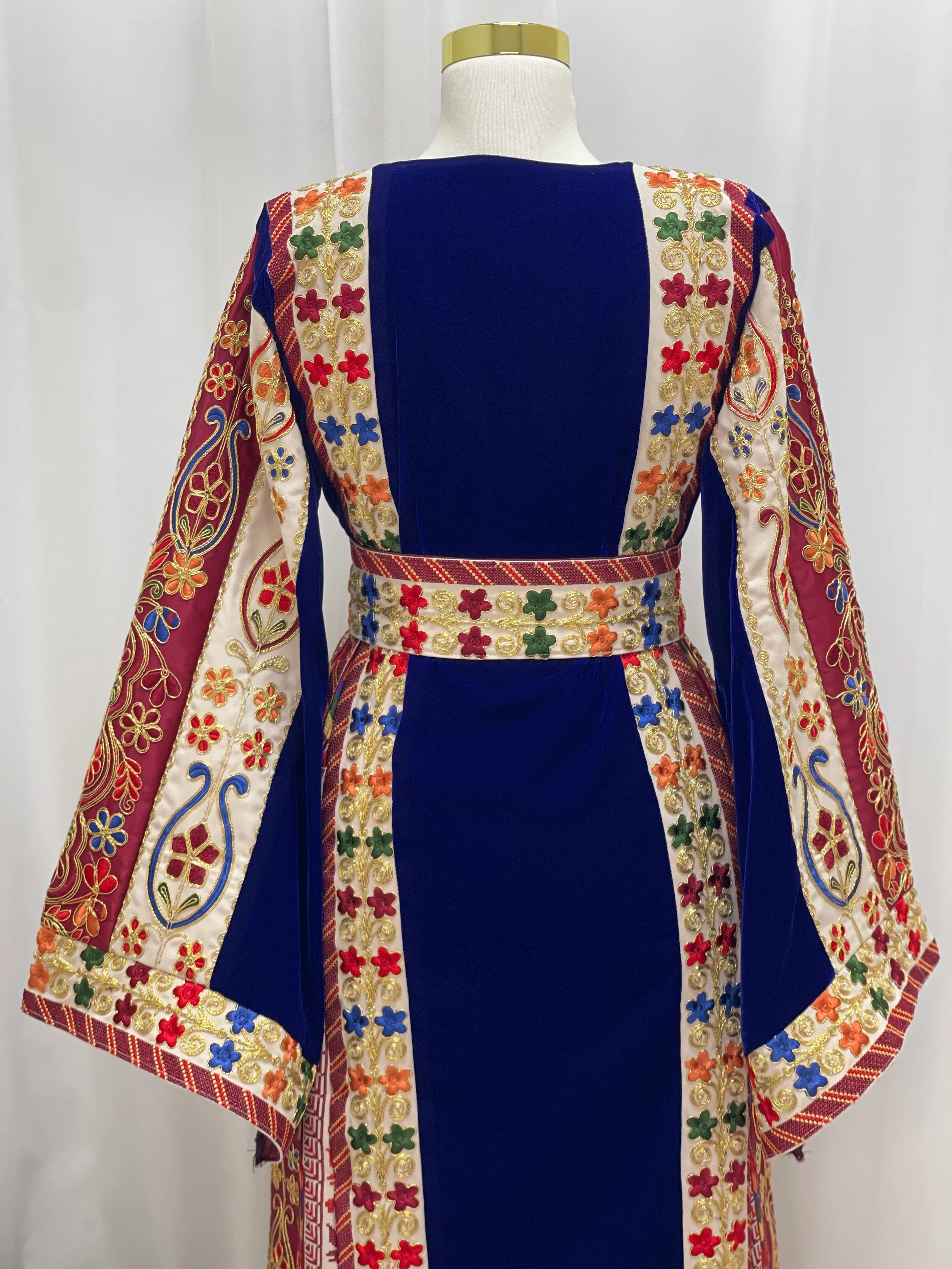 Al Jawhara Qasab Velvet Embroidered Thobe - Palestinian Elegance