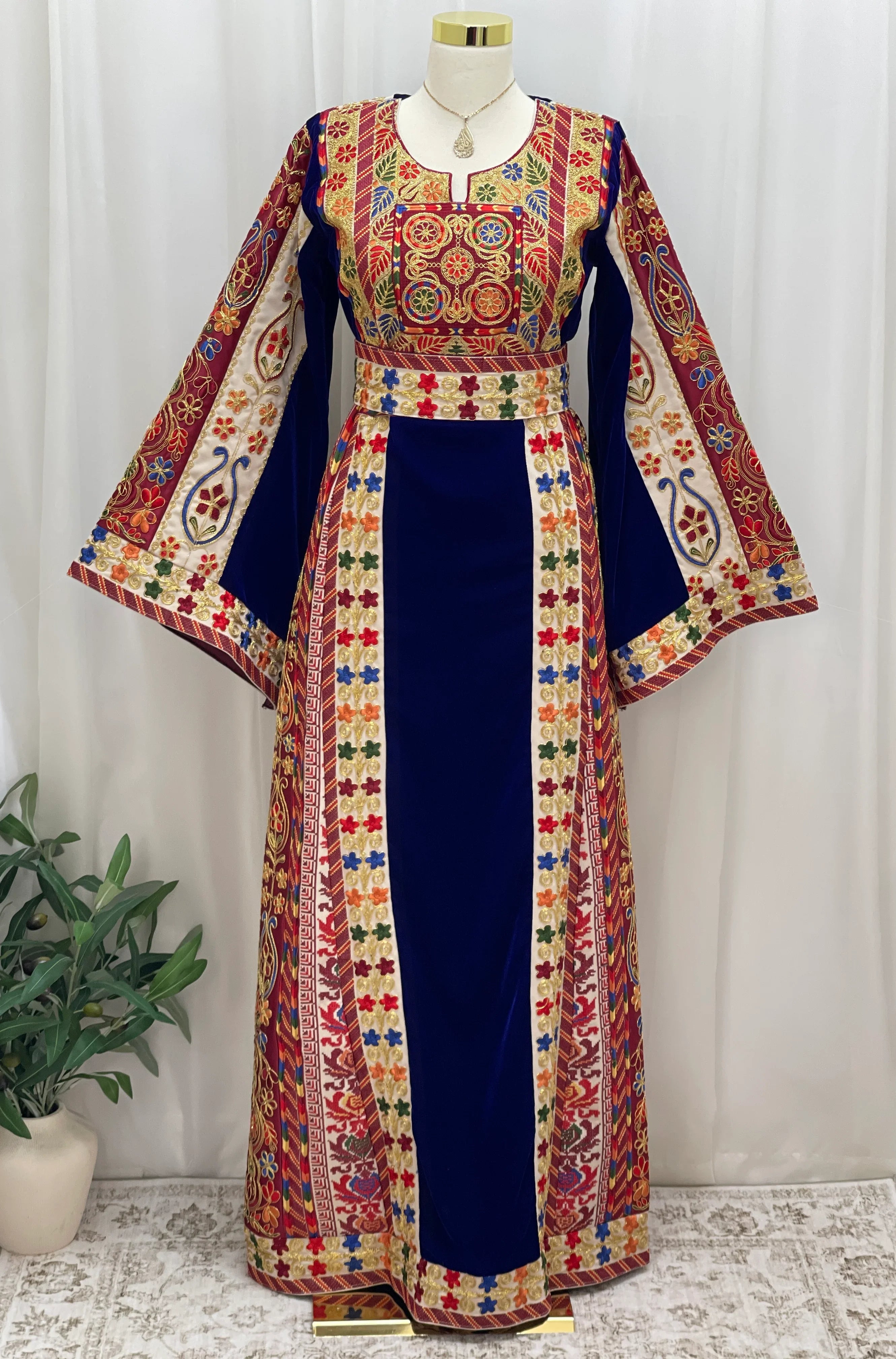 Al Jawhara Qasab Velvet Embroidered Thobe - Palestinian Elegance