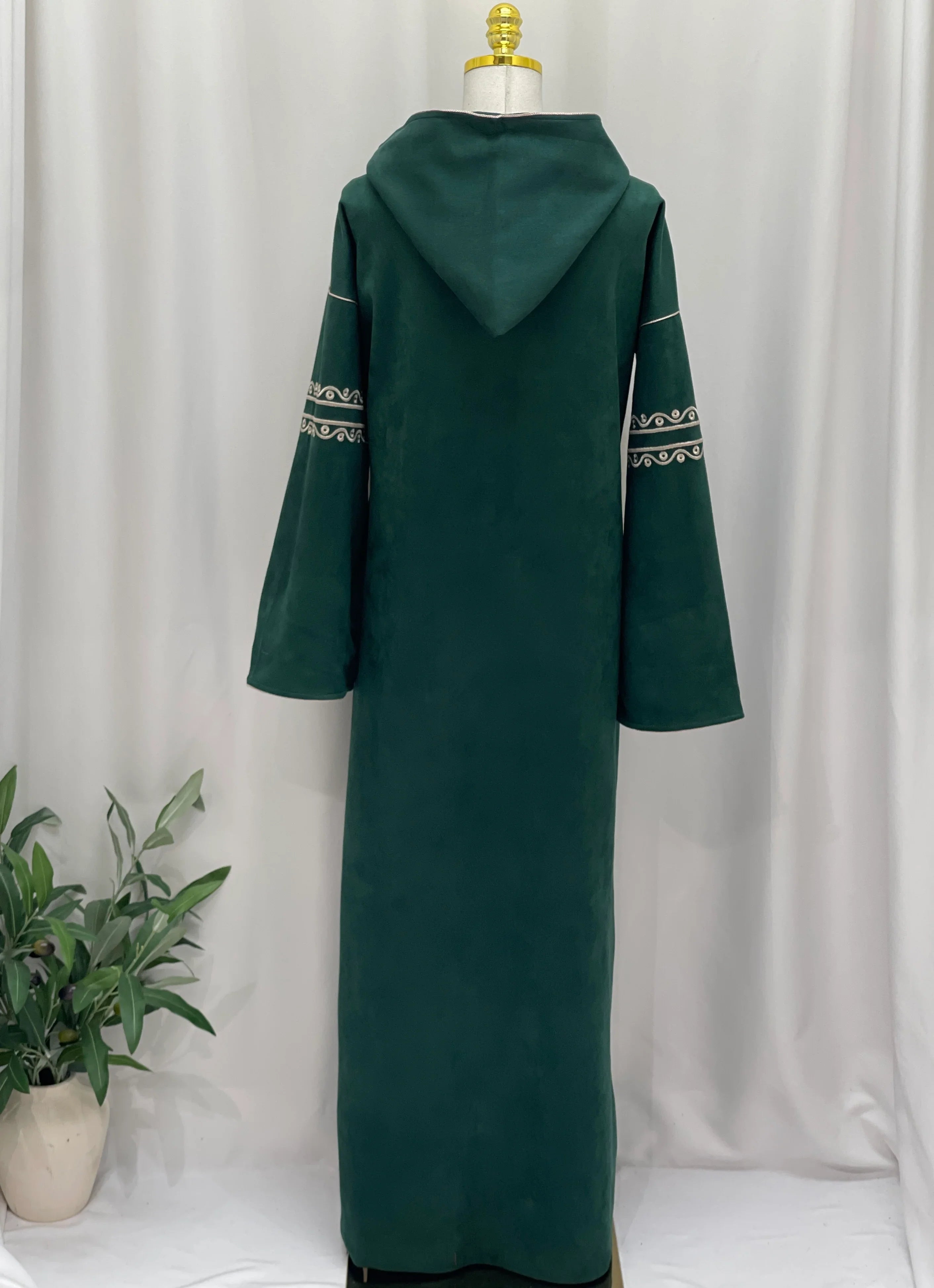 Heritage Suede Embroidered Hooded Abaya