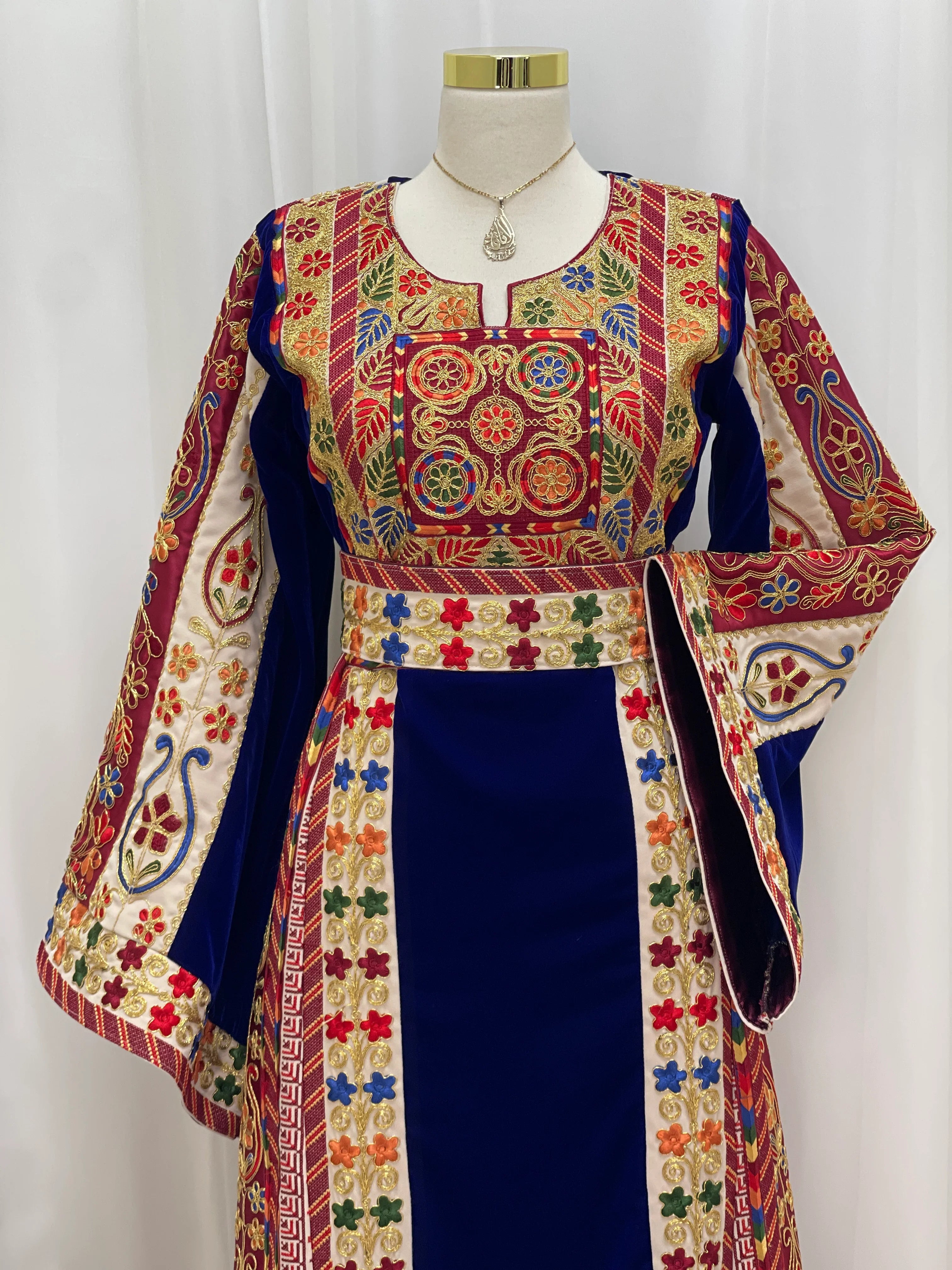 Al Jawhara Qasab Velvet Embroidered Thobe - Palestinian Elegance