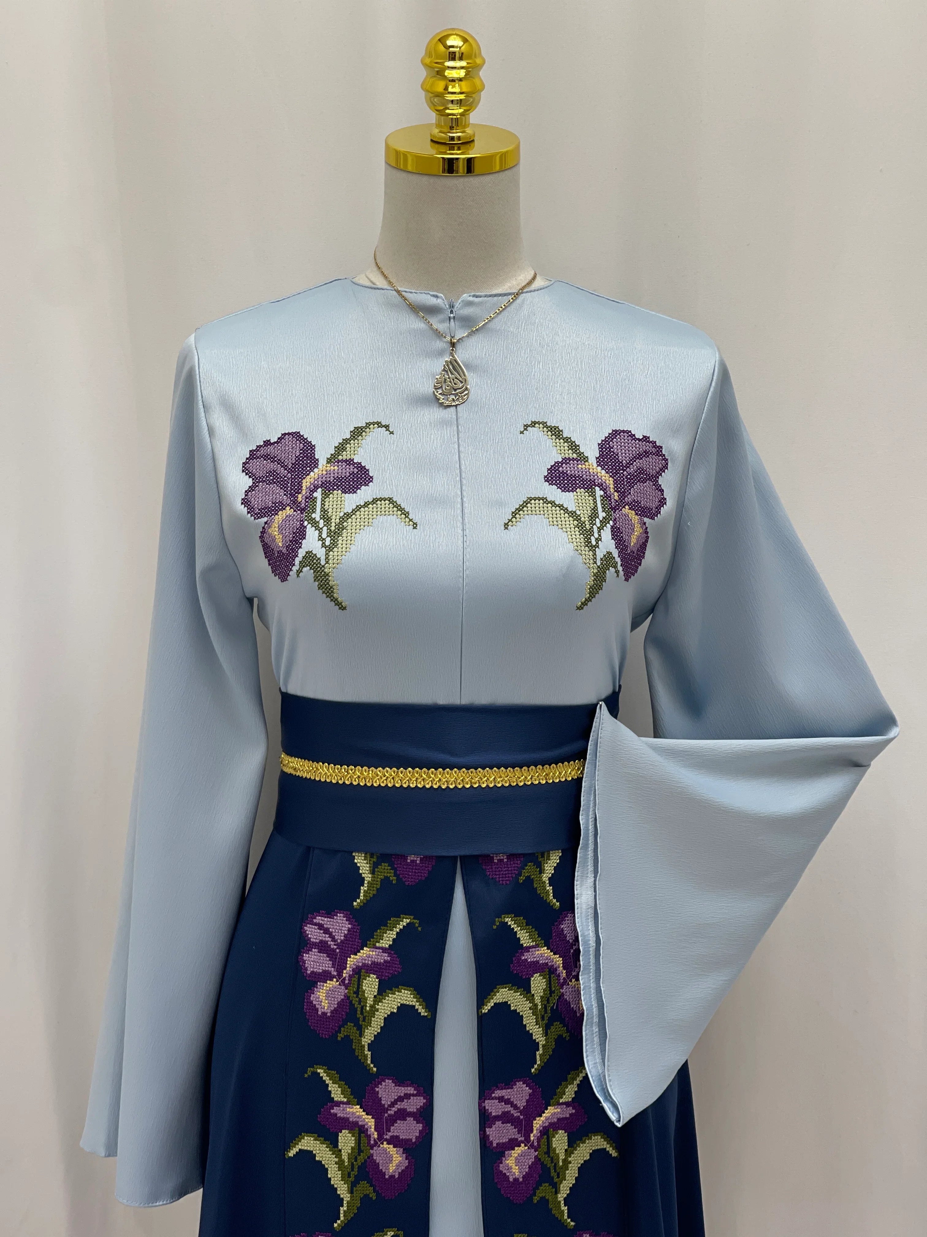 Violet Bloom Embroidered Caftan - Palestinian Elegance