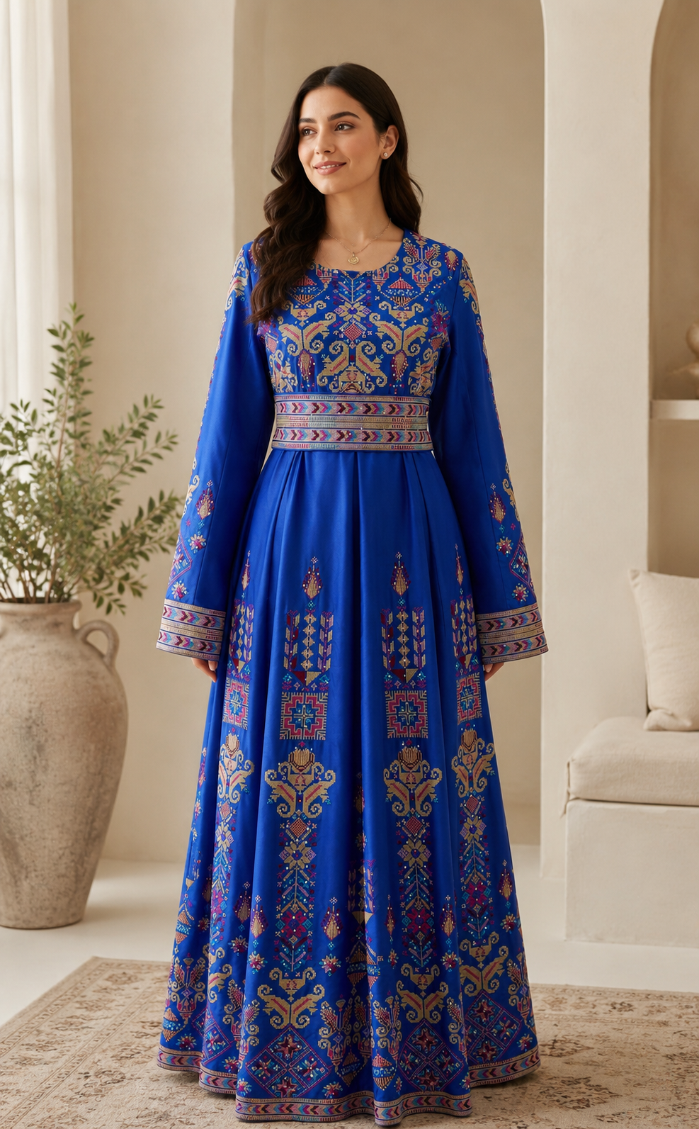 Hala Embroidered Satin Dress