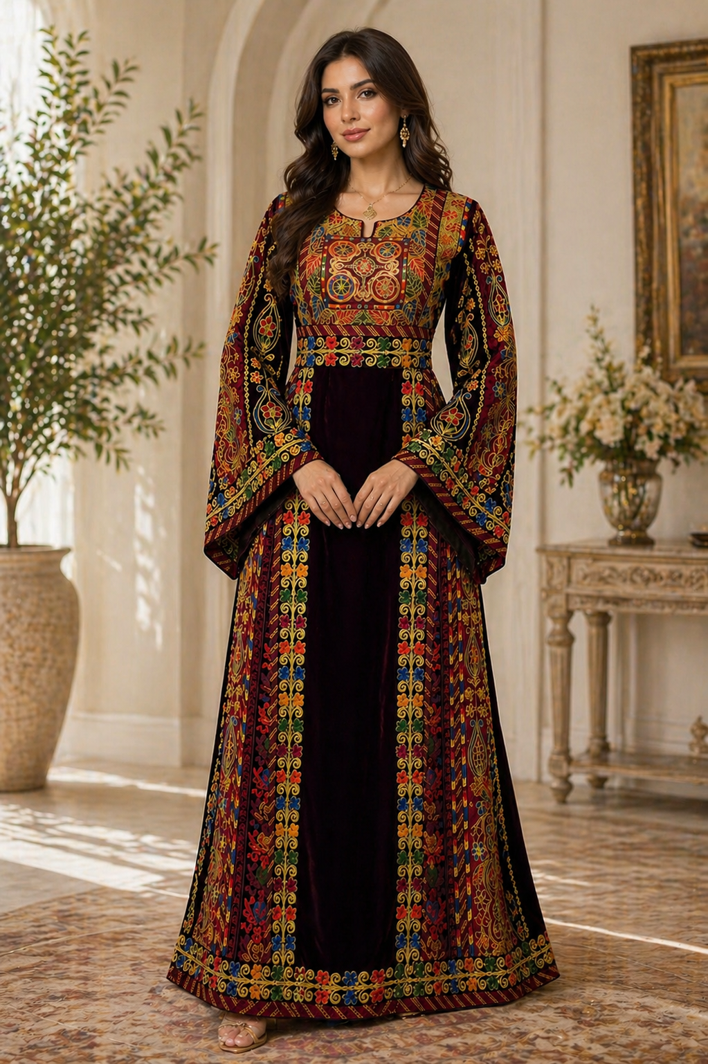Al Jawhara Qasab Velvet Embroidered Thobe