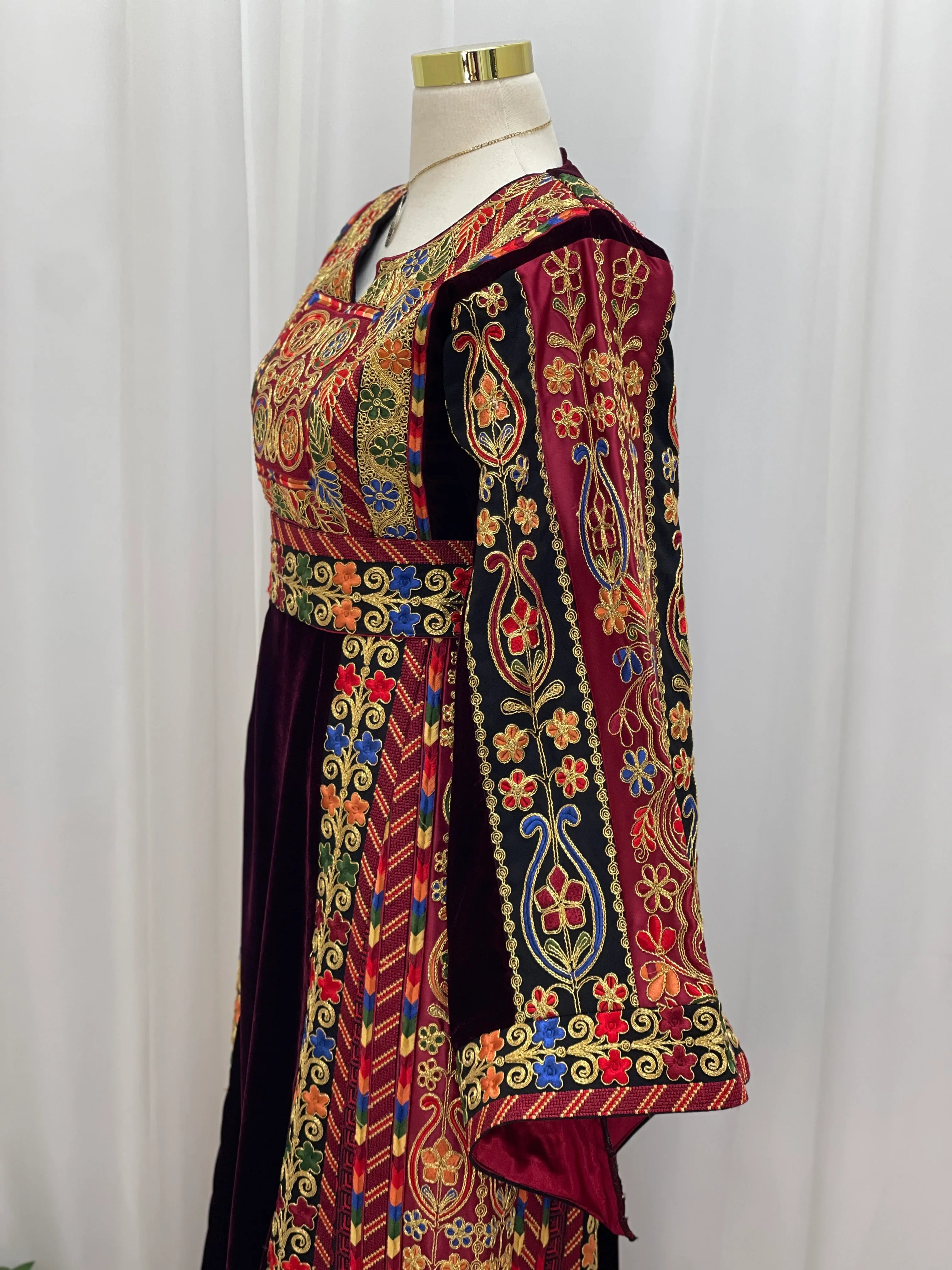 Al Jawhara Qasab Velvet Embroidered Thobe - Palestinian Elegance