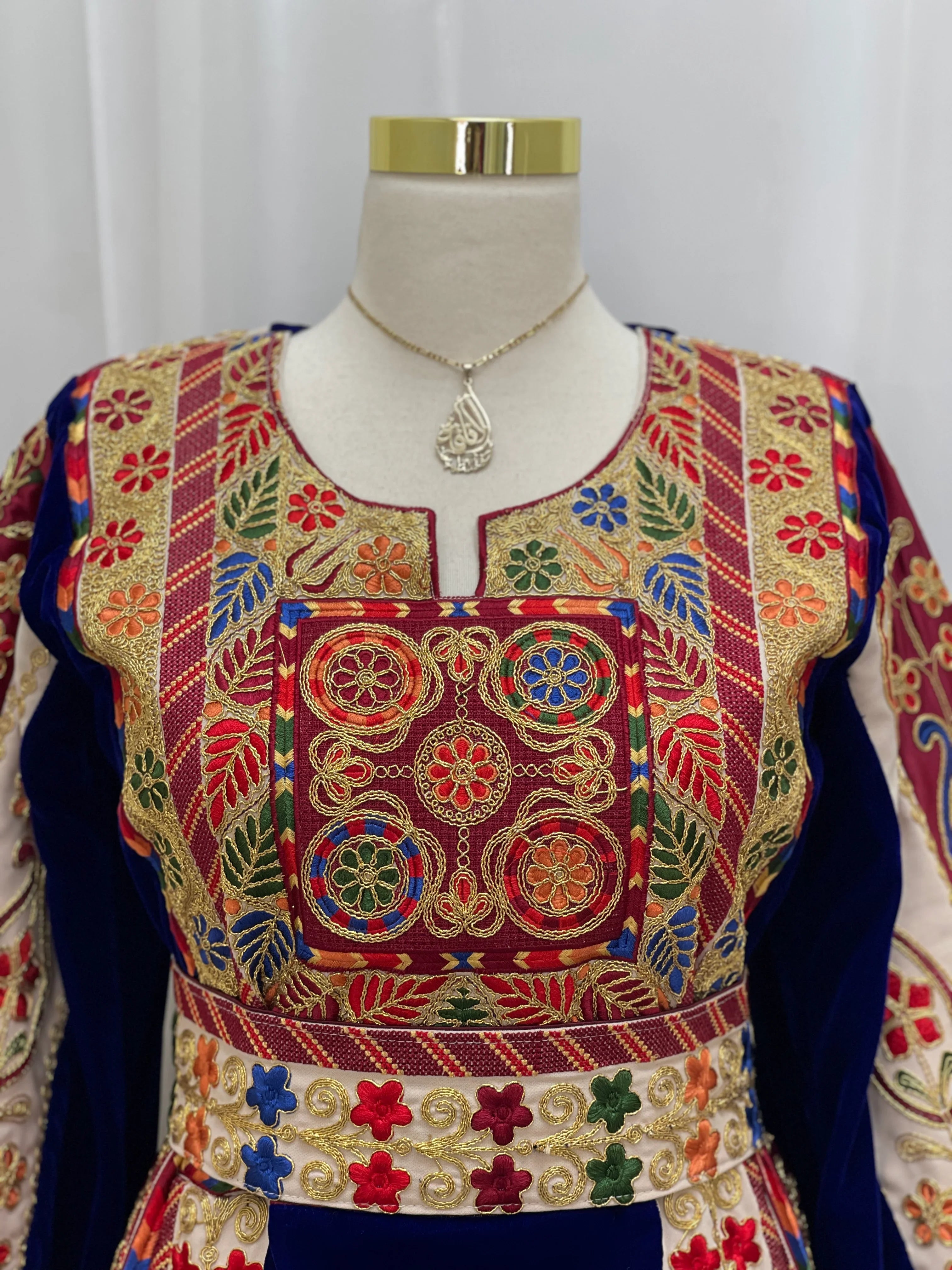Al Jawhara Qasab Velvet Embroidered Thobe - Palestinian Elegance