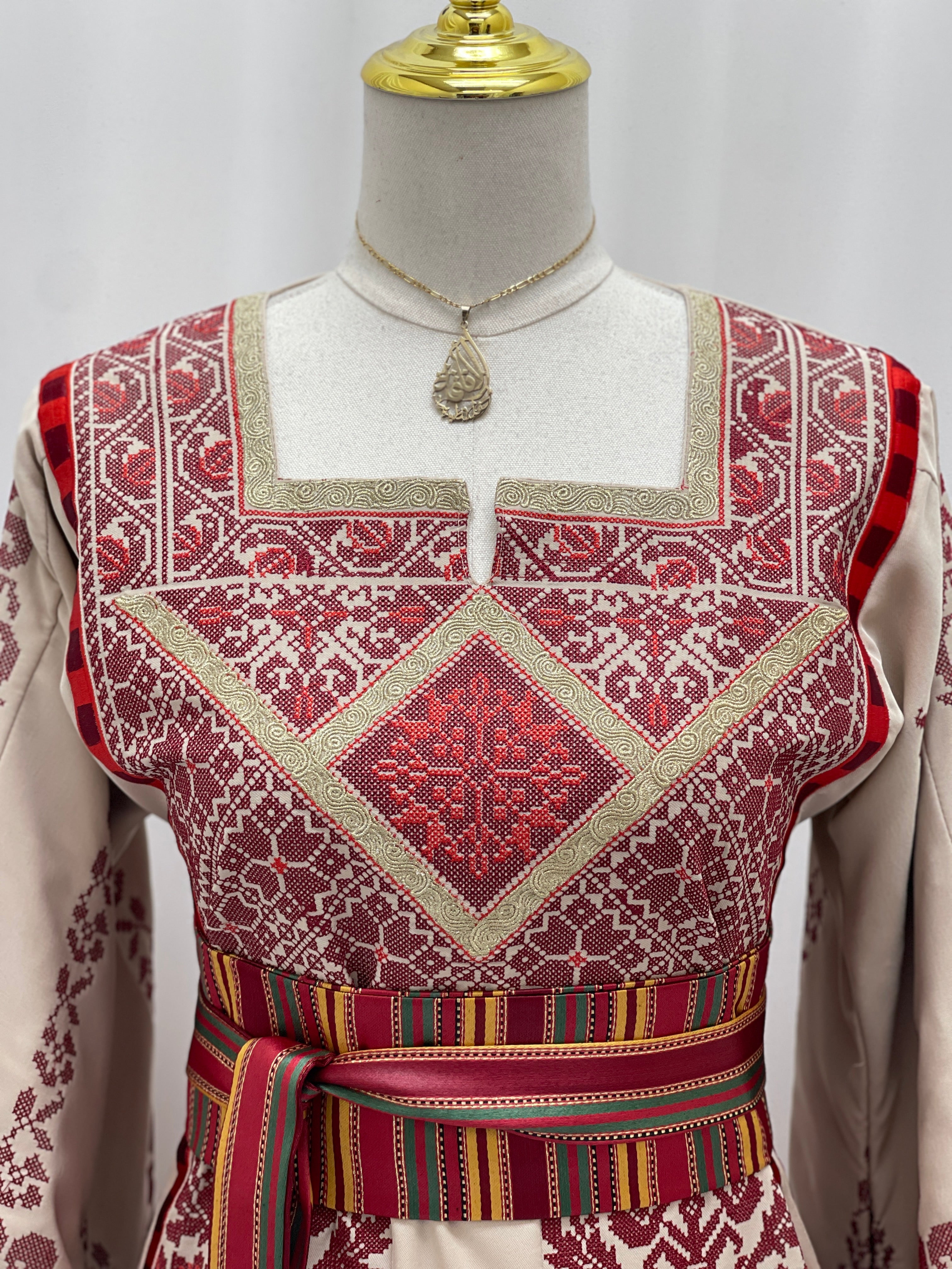 Traditional Palestinian Embroidered Thobe – with Saiah Belt
