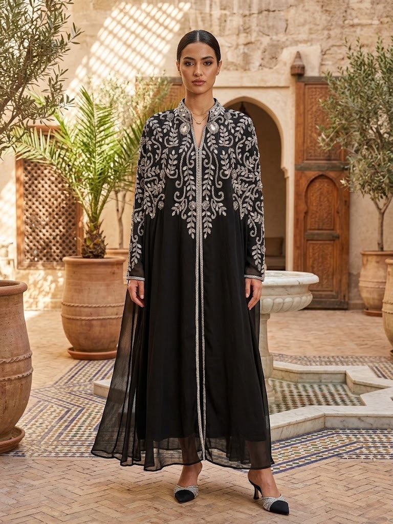 Rafah Luxury Regal Embellished Cape-Black