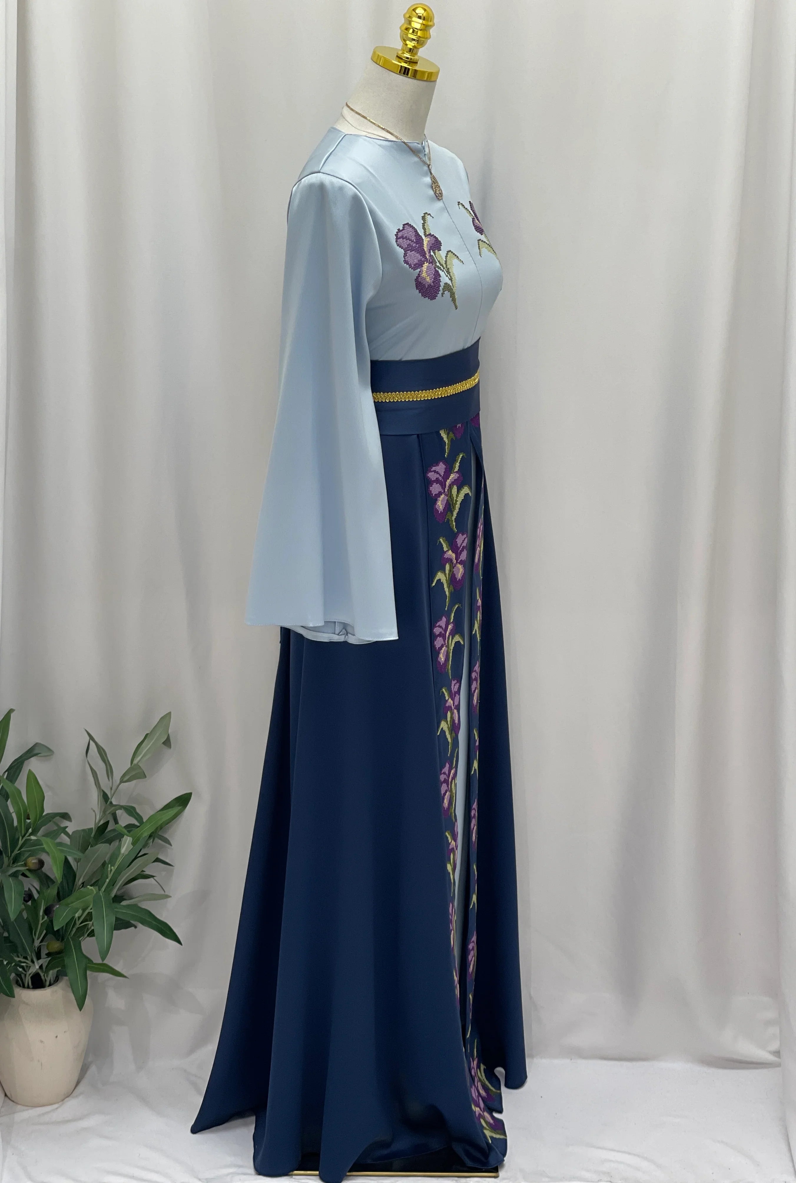 Violet Bloom Embroidered Caftan - Palestinian Elegance