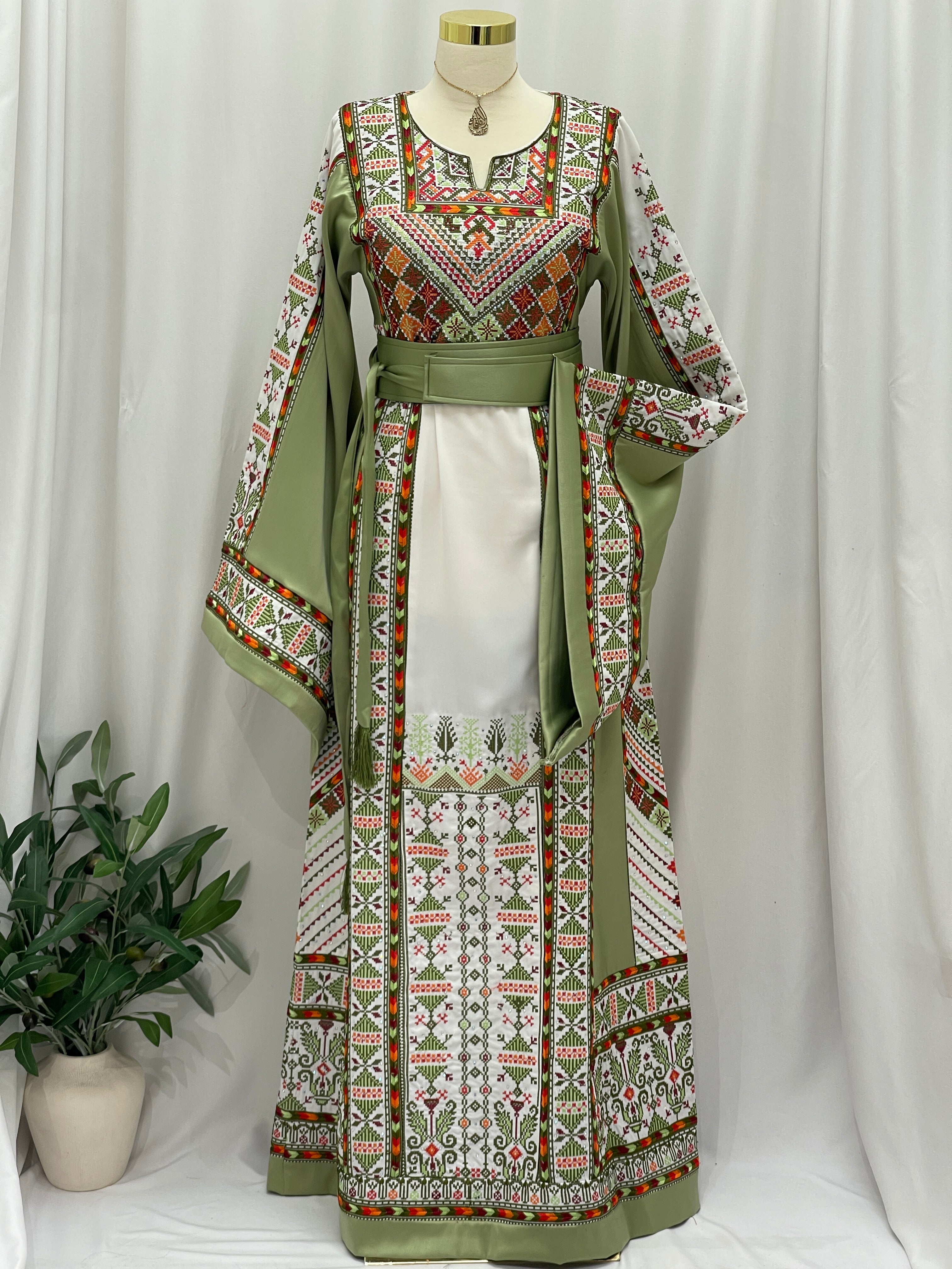 Palestinian Embroidered Olive Thobe – Heritage Elegance