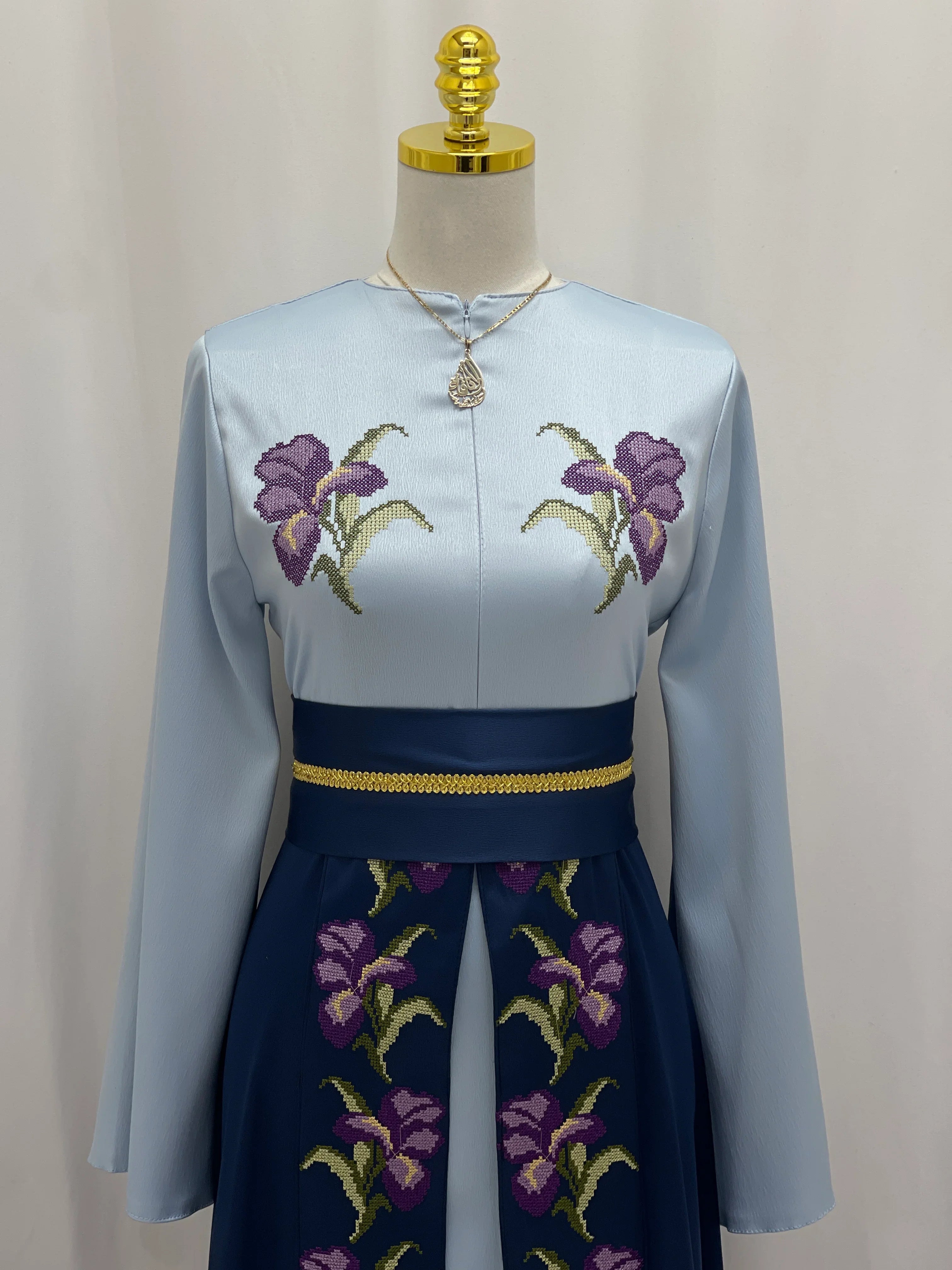 Violet Bloom Embroidered Caftan - Palestinian Elegance