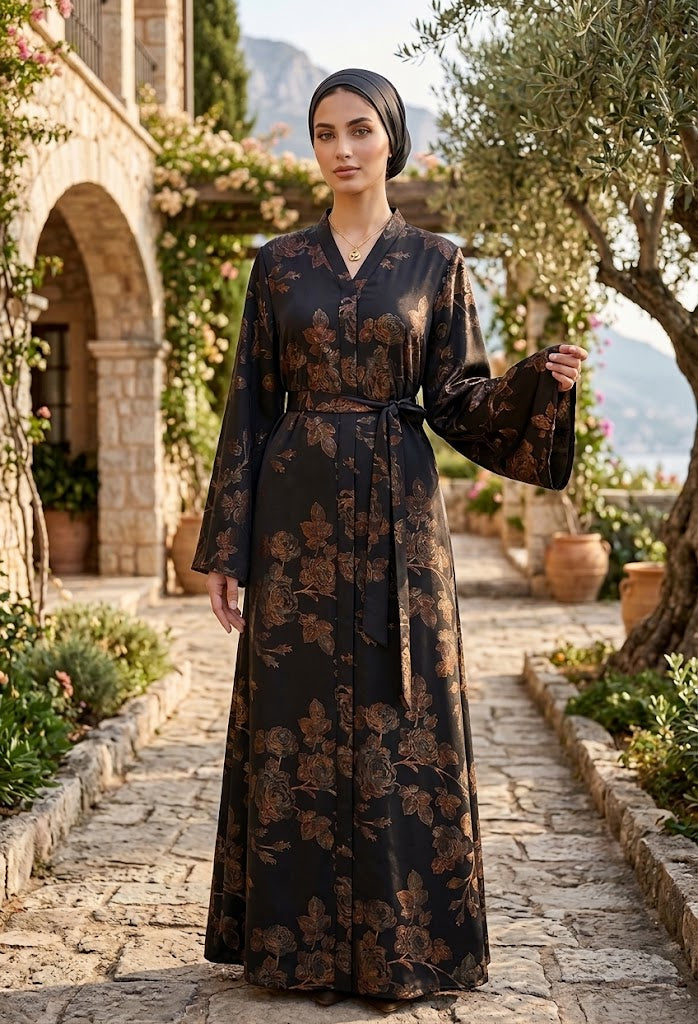 Golden Garden Abaya – Timeless Luxury & Grace