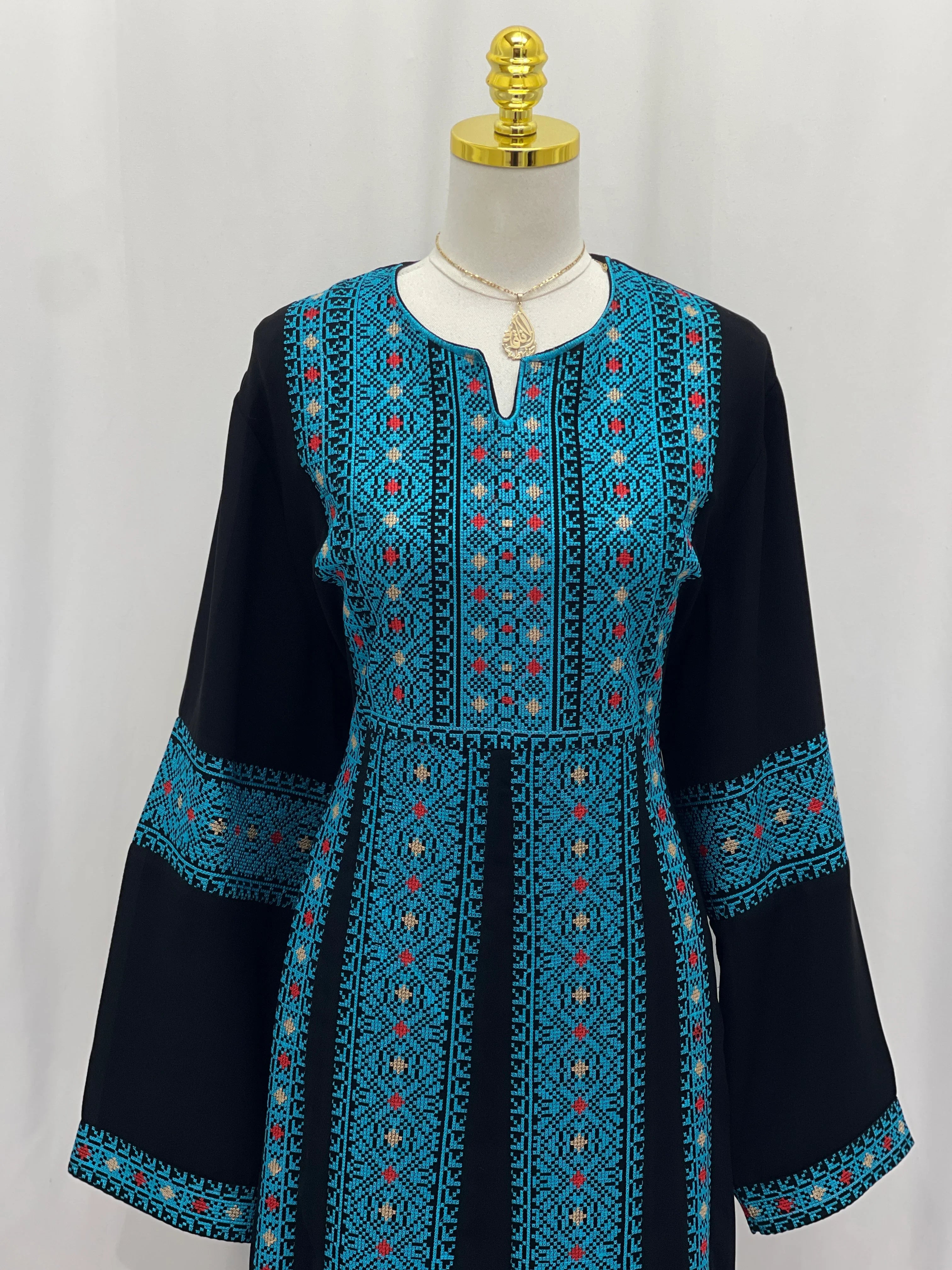 Palestinian Elegance Embroidered Abaya Dress with Traditional Design
