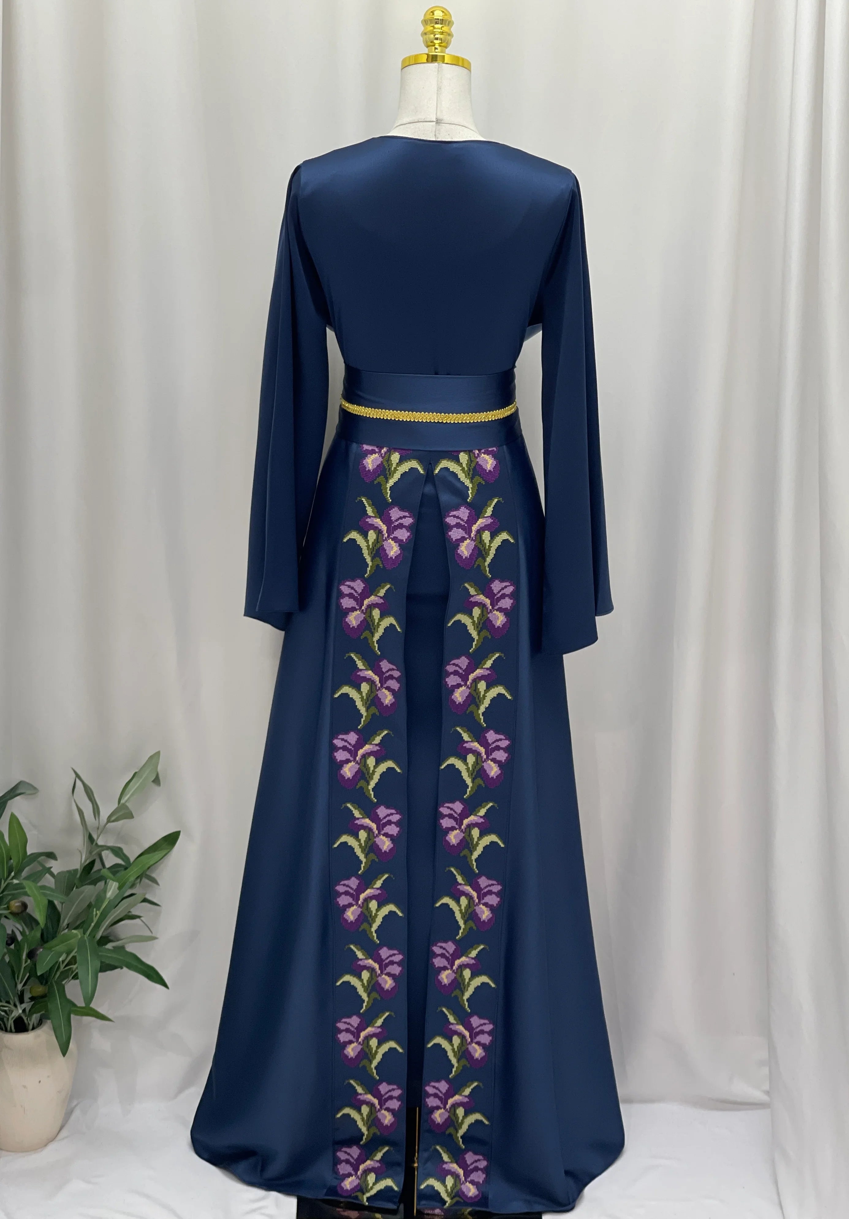 Violet Bloom Embroidered Caftan - Palestinian Elegance