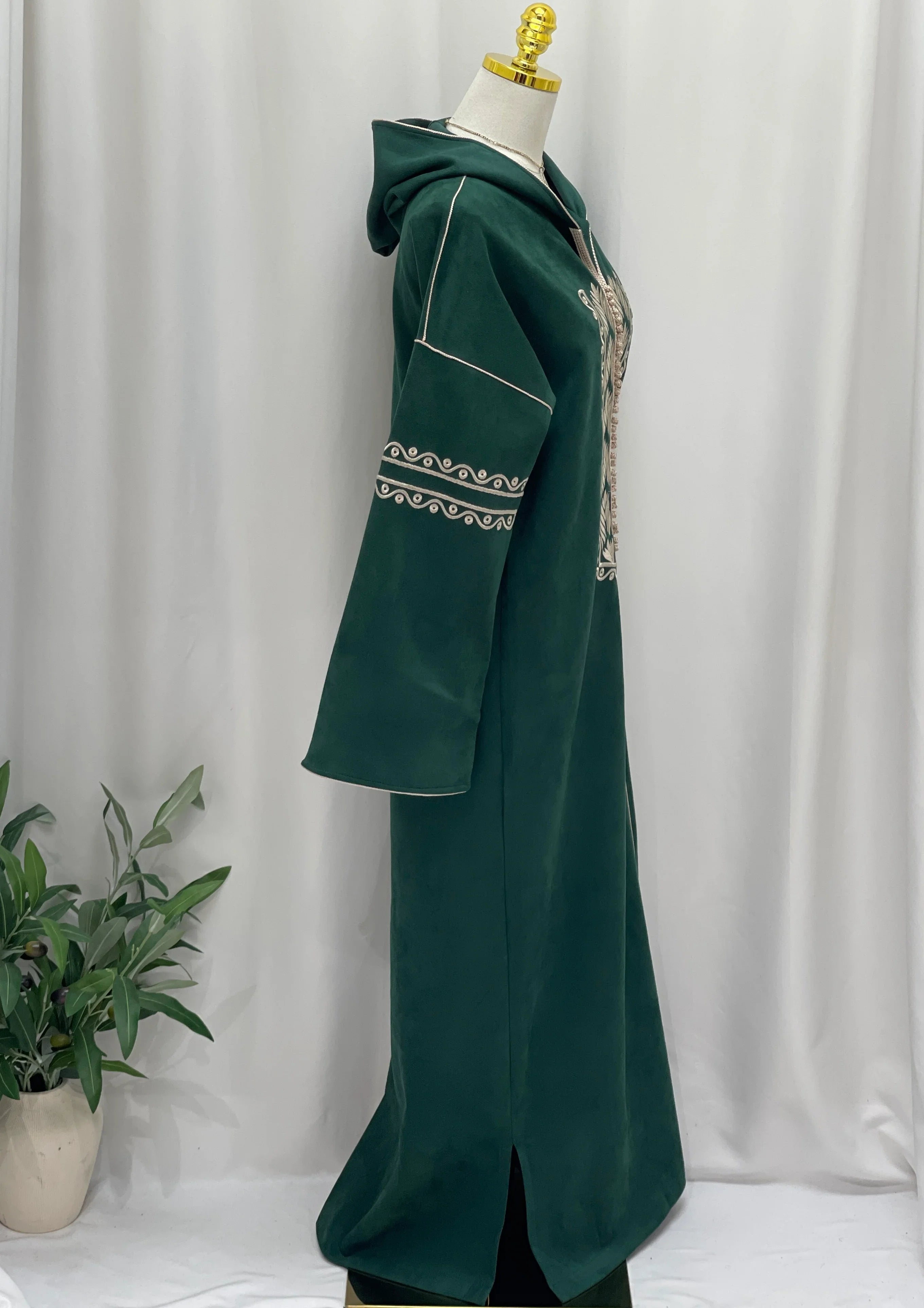 Heritage Suede Embroidered Hooded Abaya