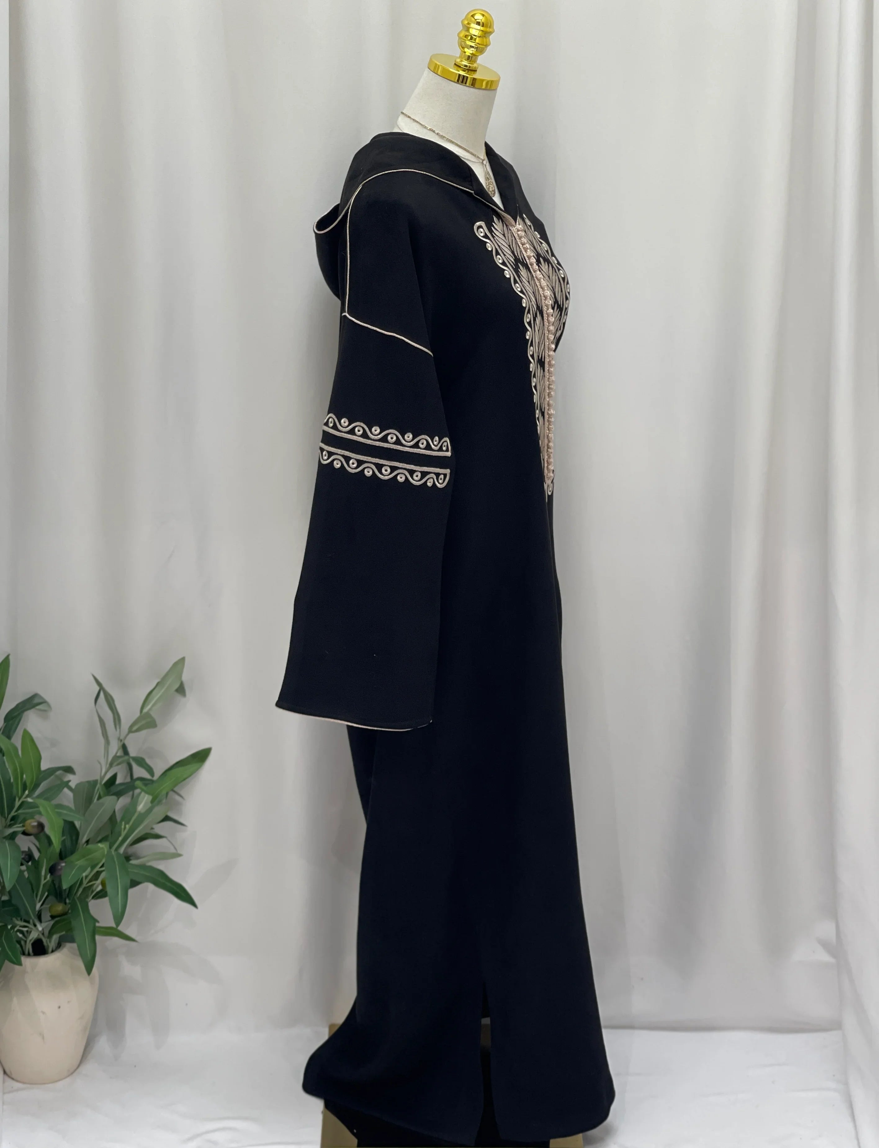 Heritage Suede Embroidered Hooded Abaya