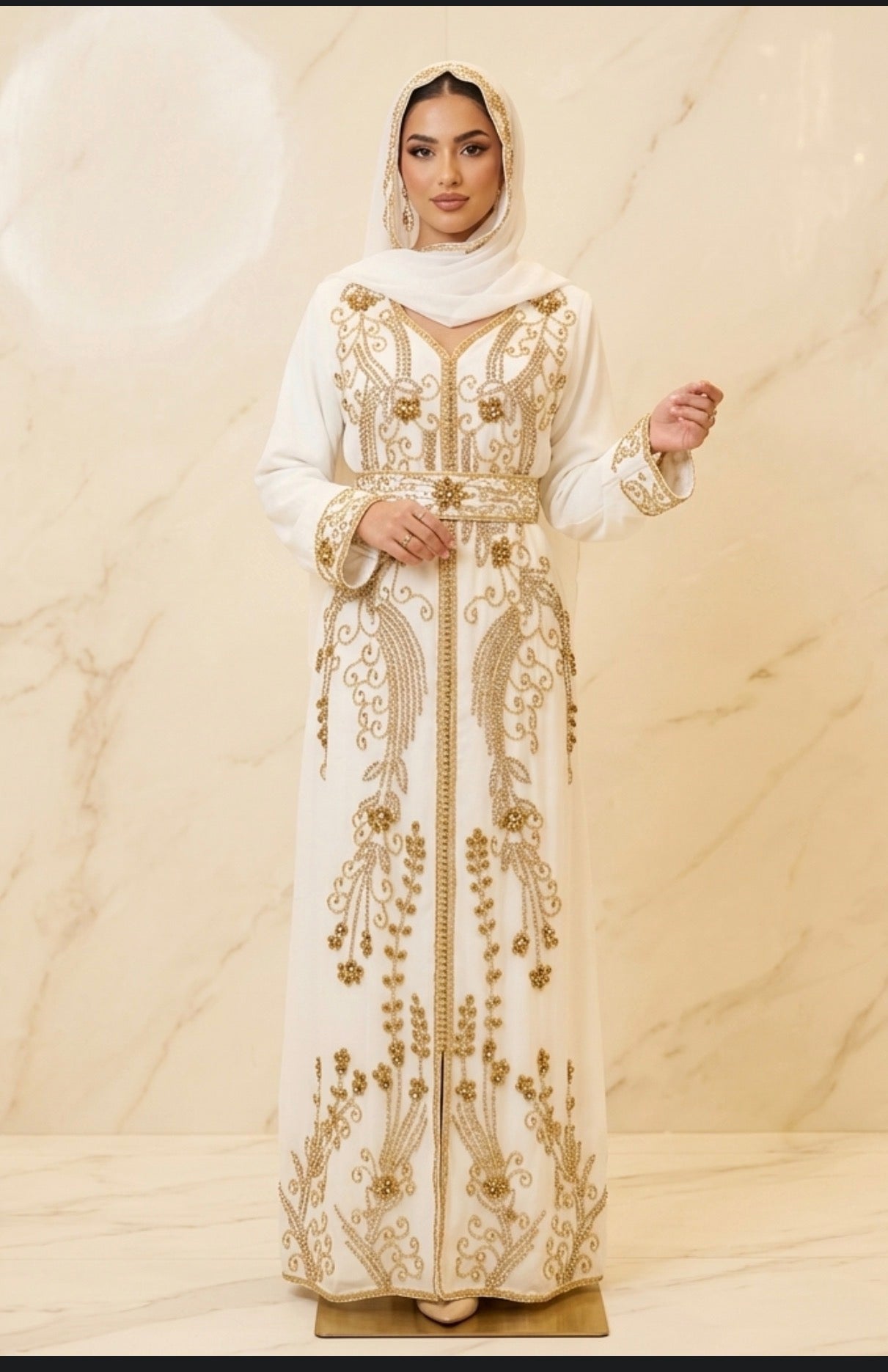 Noor Al Zahra Beaded Kaftan  Timeless Artisan Design - Palestinian Elegance