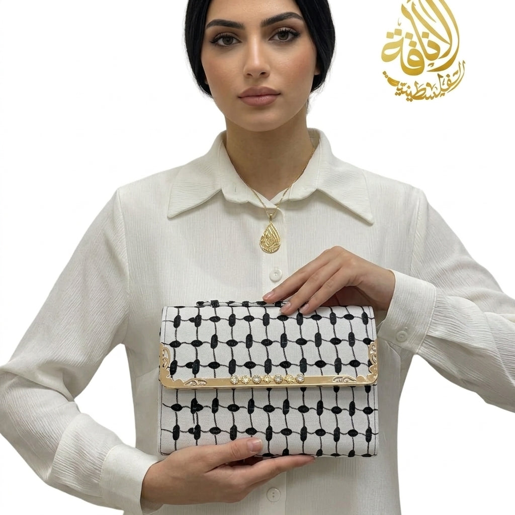 Black and White Kuffiyeh Patterned Bag - High Quality with Strap Belt