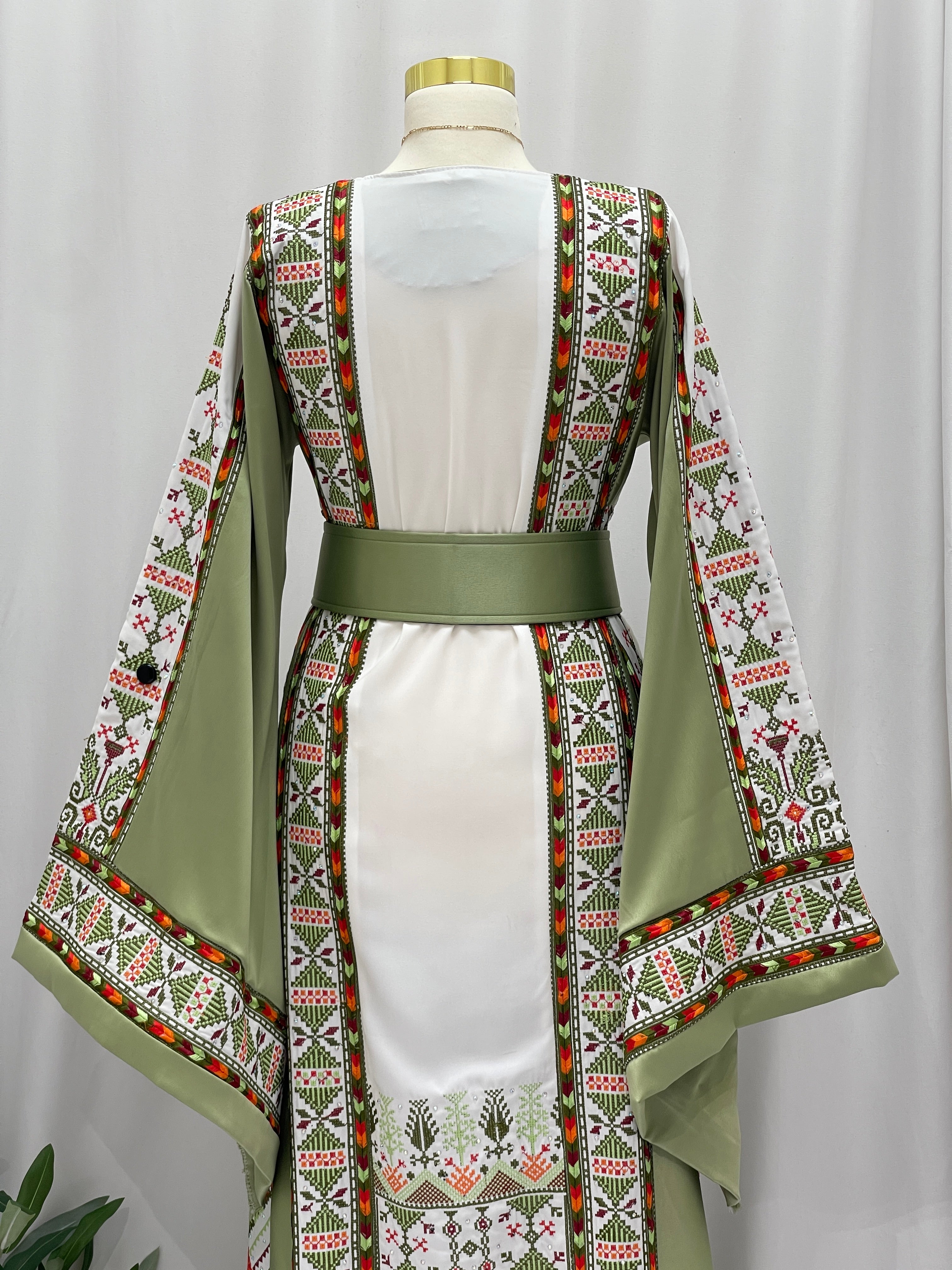 Palestinian Embroidered Olive Thobe – Heritage Elegance