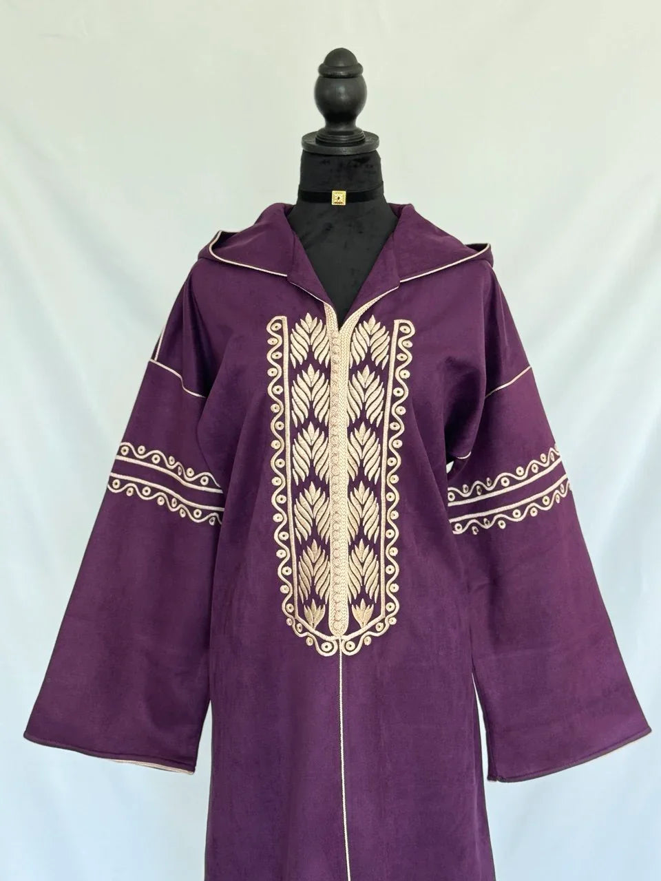 Heritage Suede Embroidered Hooded Abaya