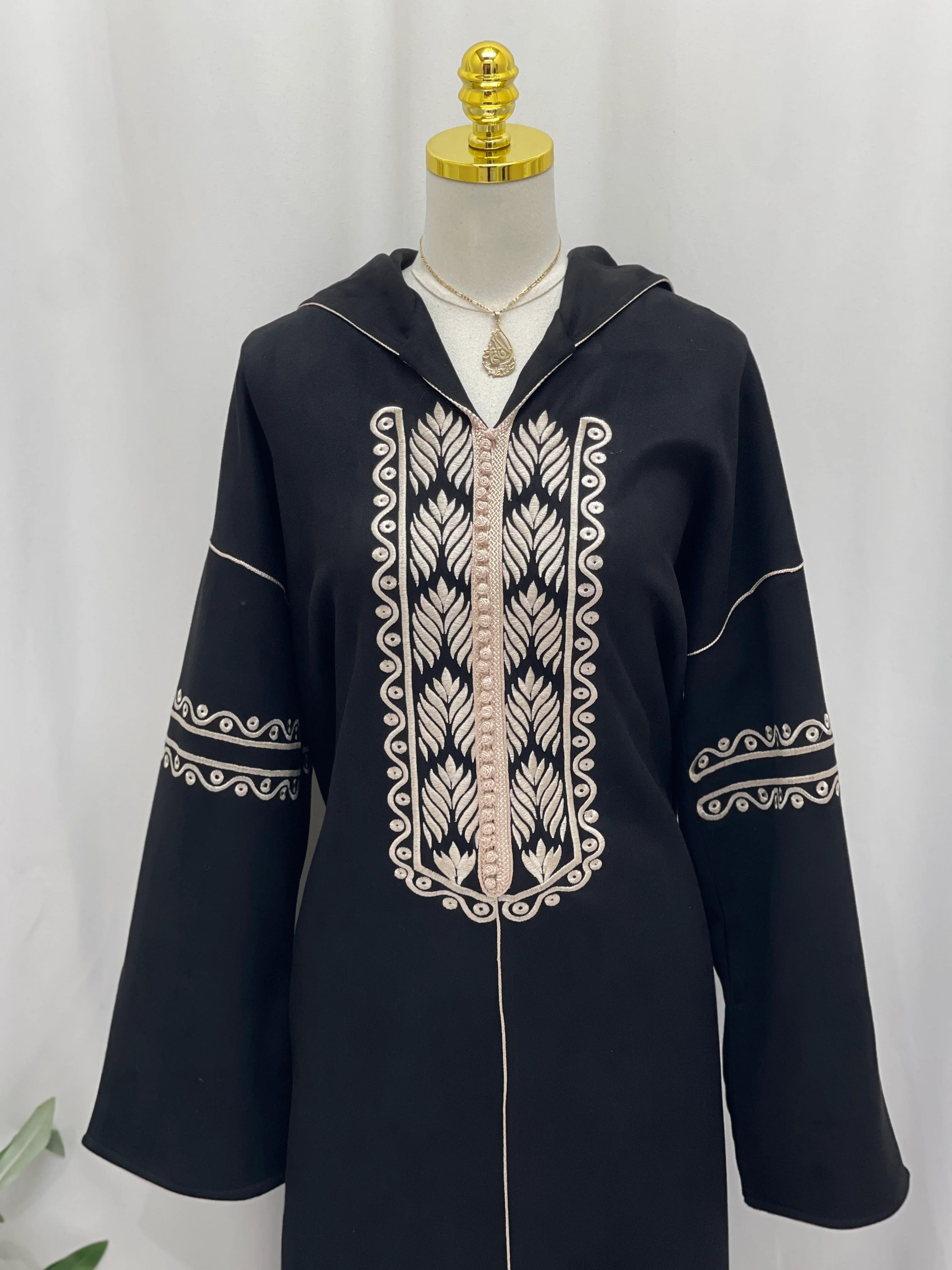 Heritage Suede Embroidered Hooded Abaya