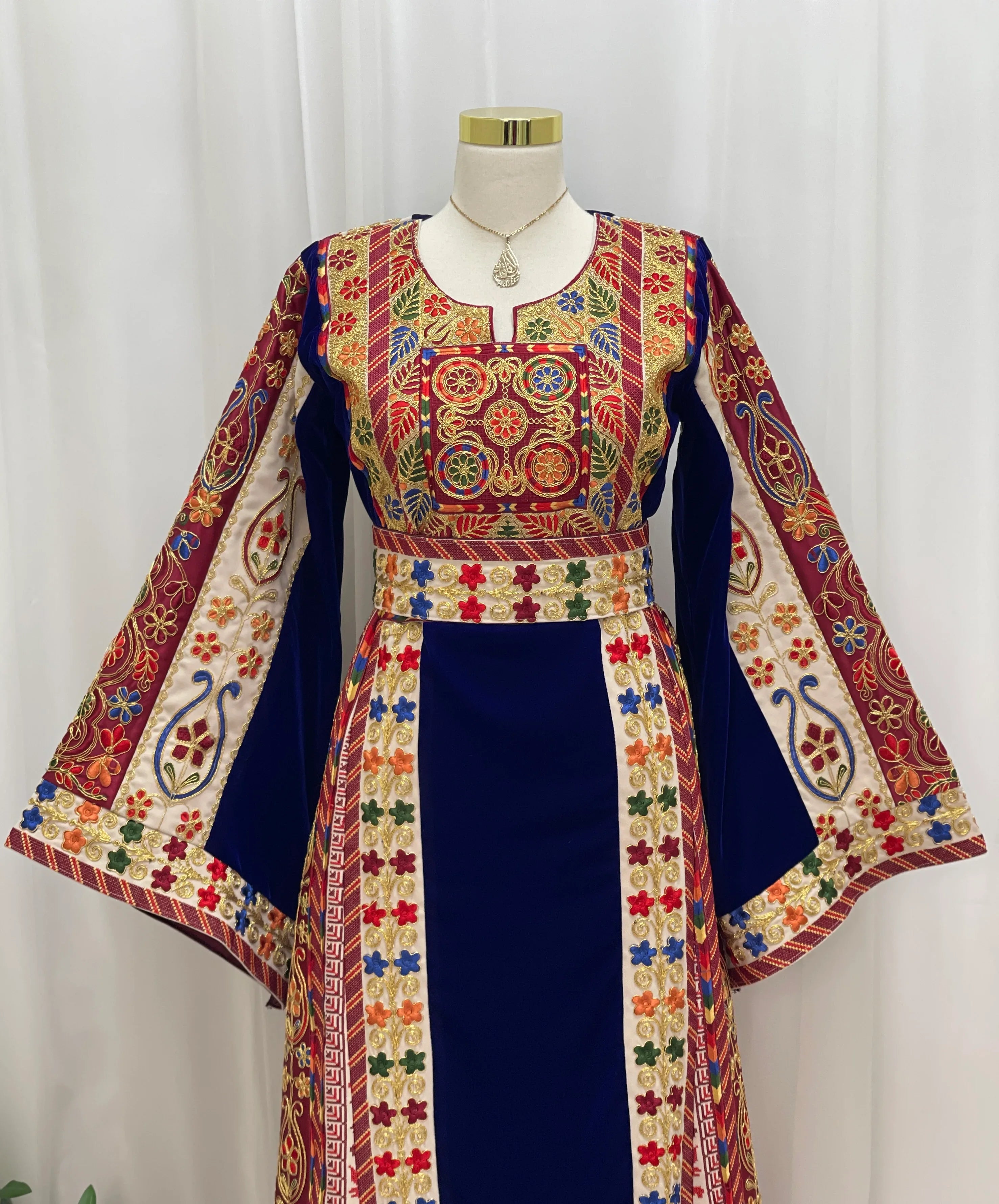 Al Jawhara Qasab Velvet Embroidered Thobe - Palestinian Elegance