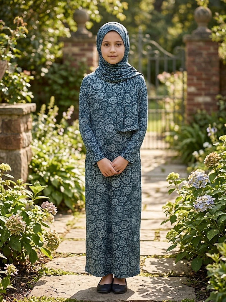 Modest Soft Lycra Full Prayer Dress with Scarf For Girls