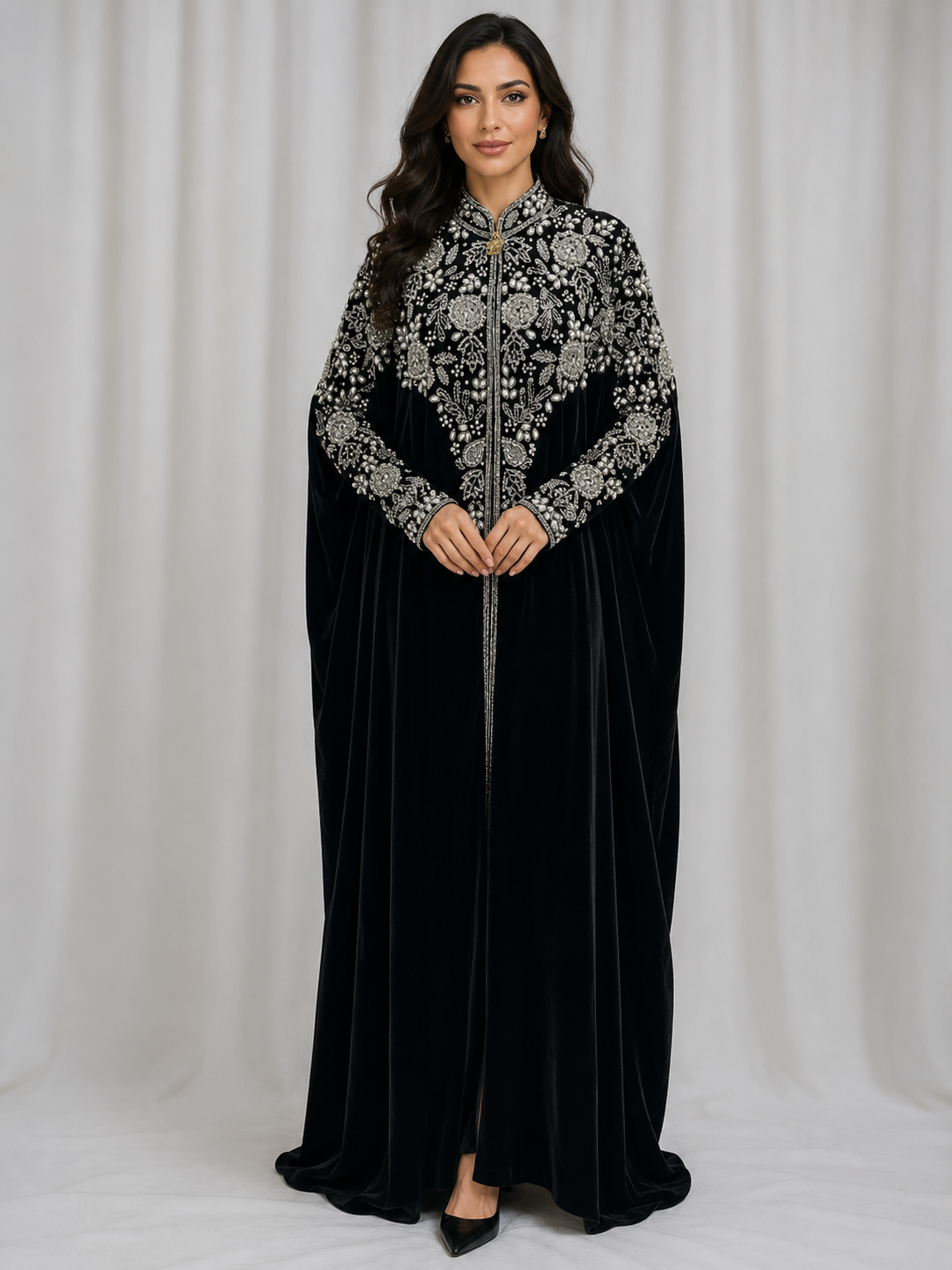 Luxury Black Blooming Embellished Cape