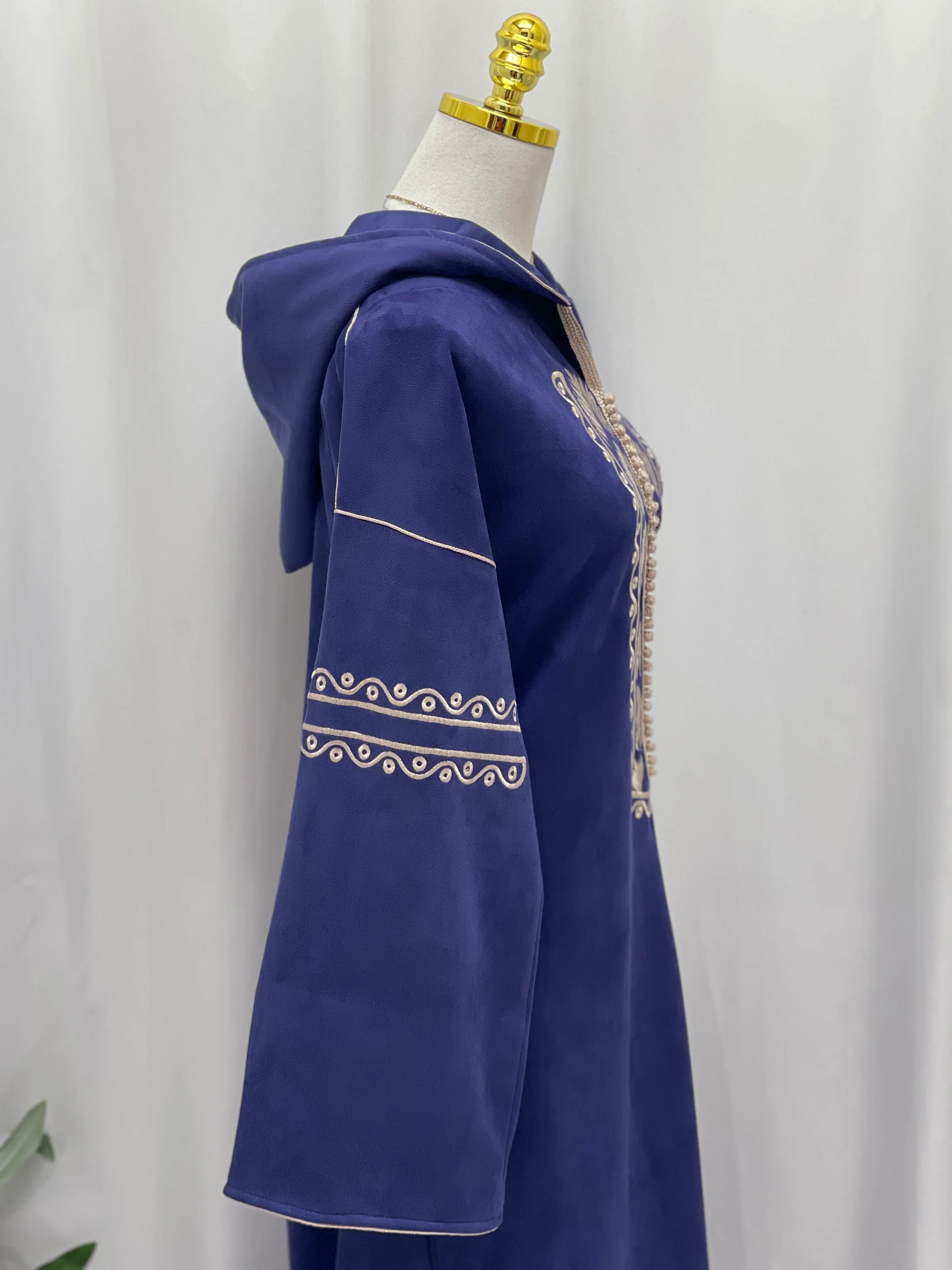 Heritage Suede Embroidered Hooded Abaya