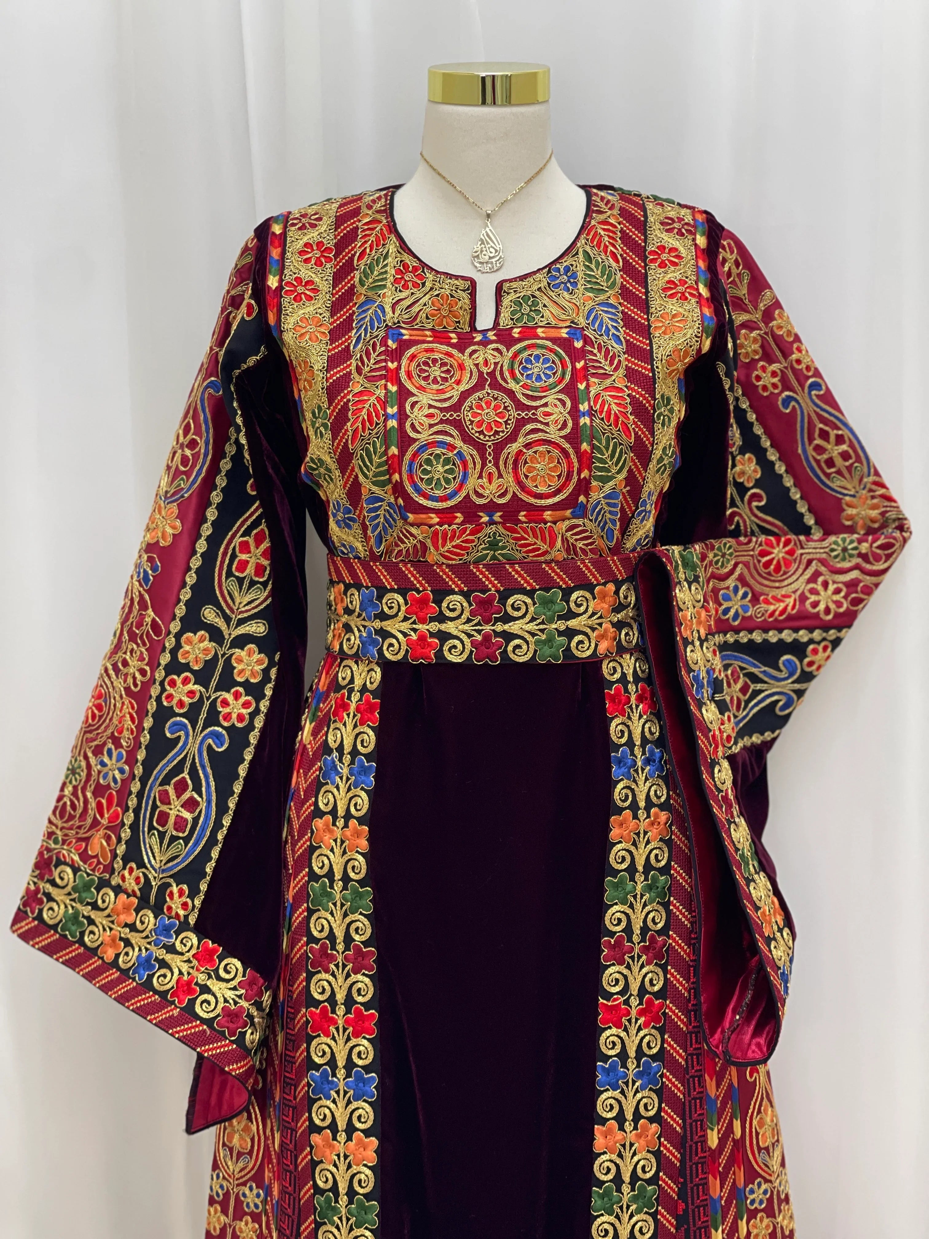 Al Jawhara Qasab Velvet Embroidered Thobe - Palestinian Elegance