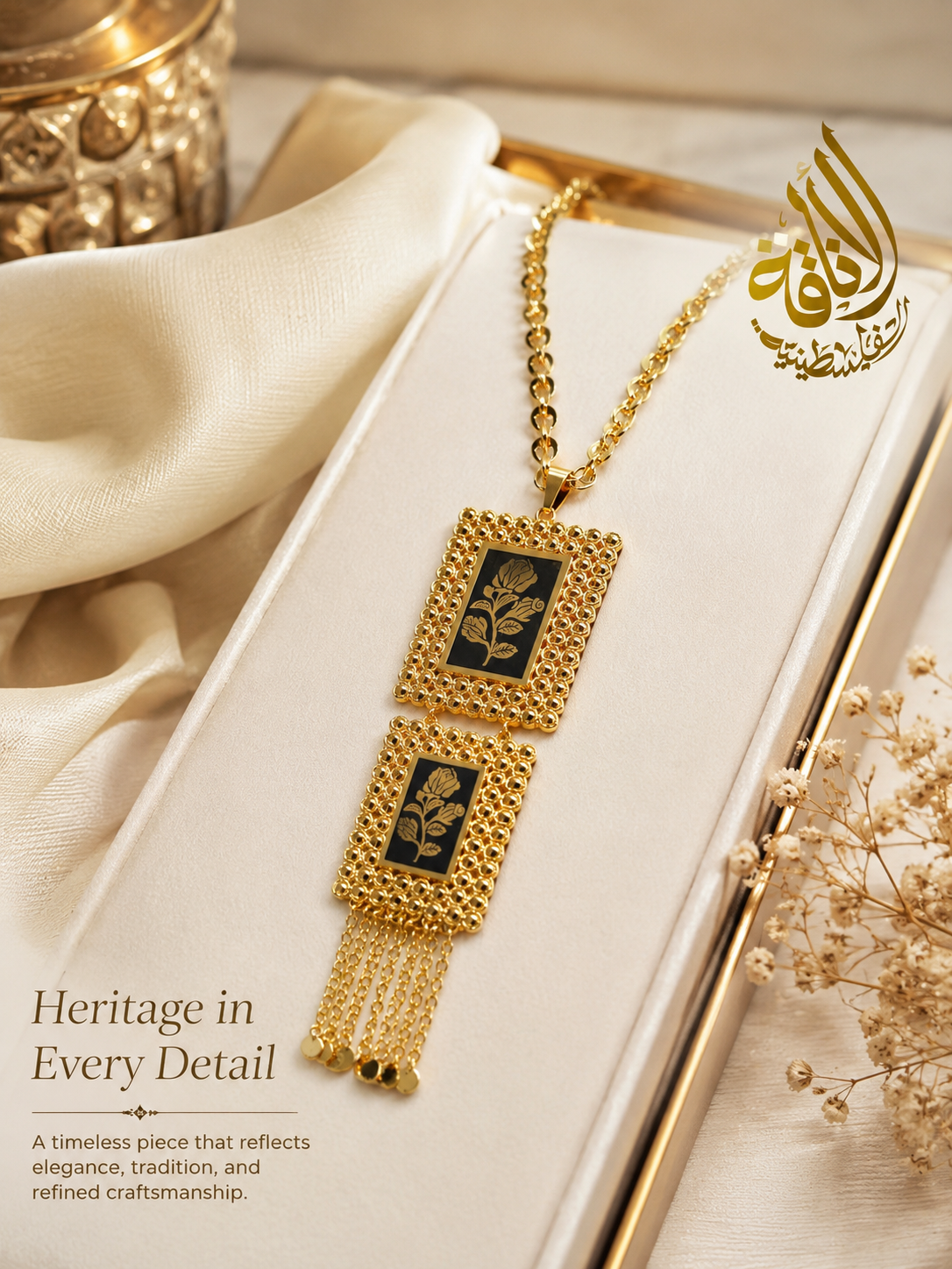Double Rosa Ounce Square Necklace - Imitated Gold Elegance