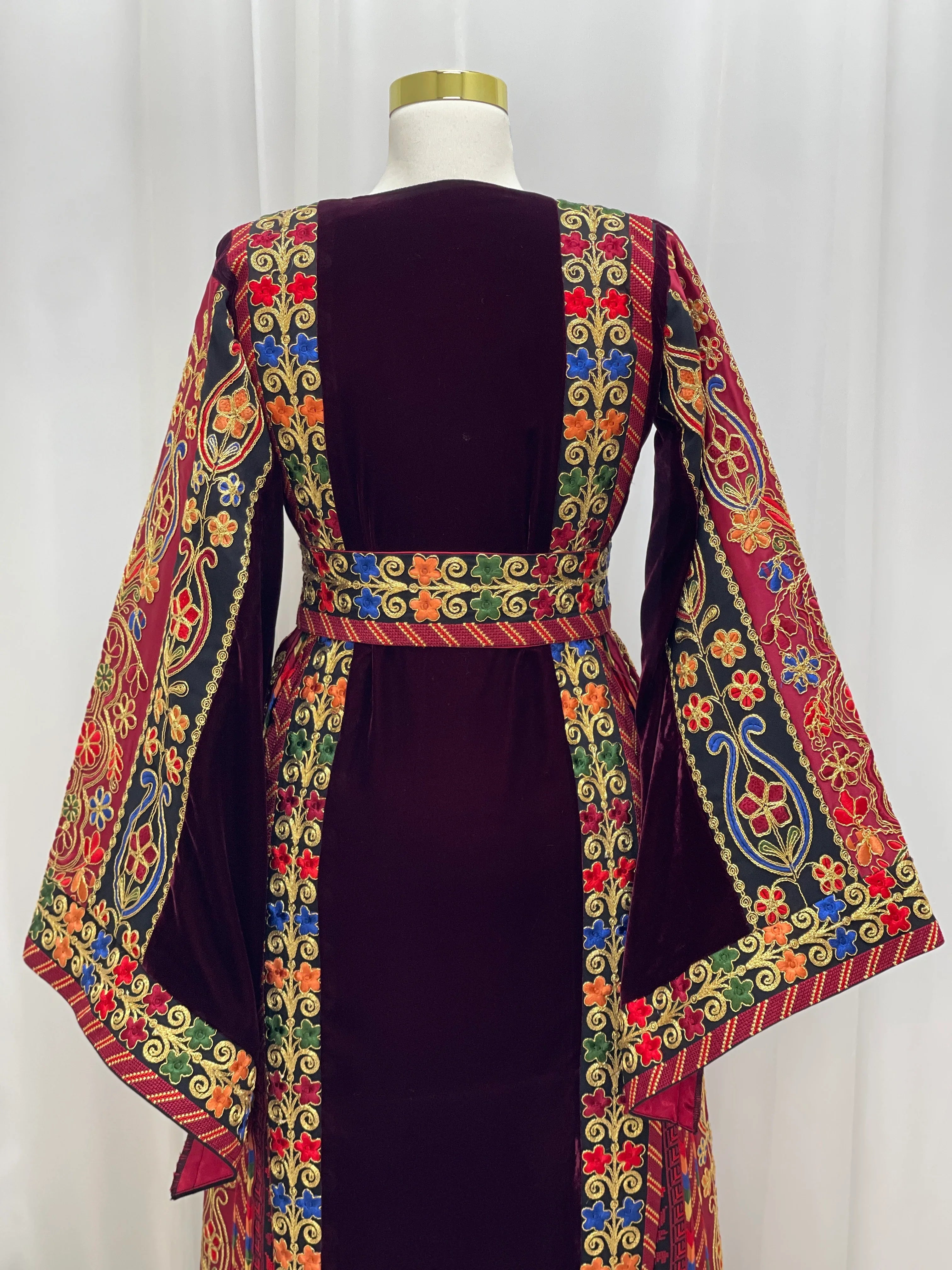 Al Jawhara Qasab Velvet Embroidered Thobe - Palestinian Elegance