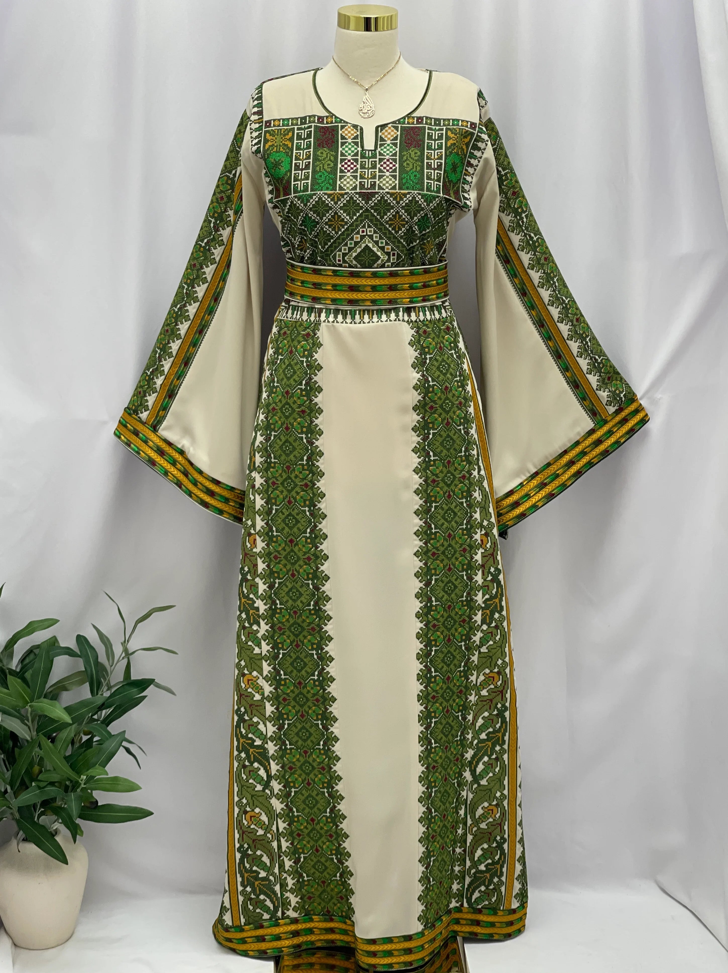 palestinian embroidered dress Black & Red Long Sleeve Full Embroidered Palestinian Thobe/Dress (3 pieces)