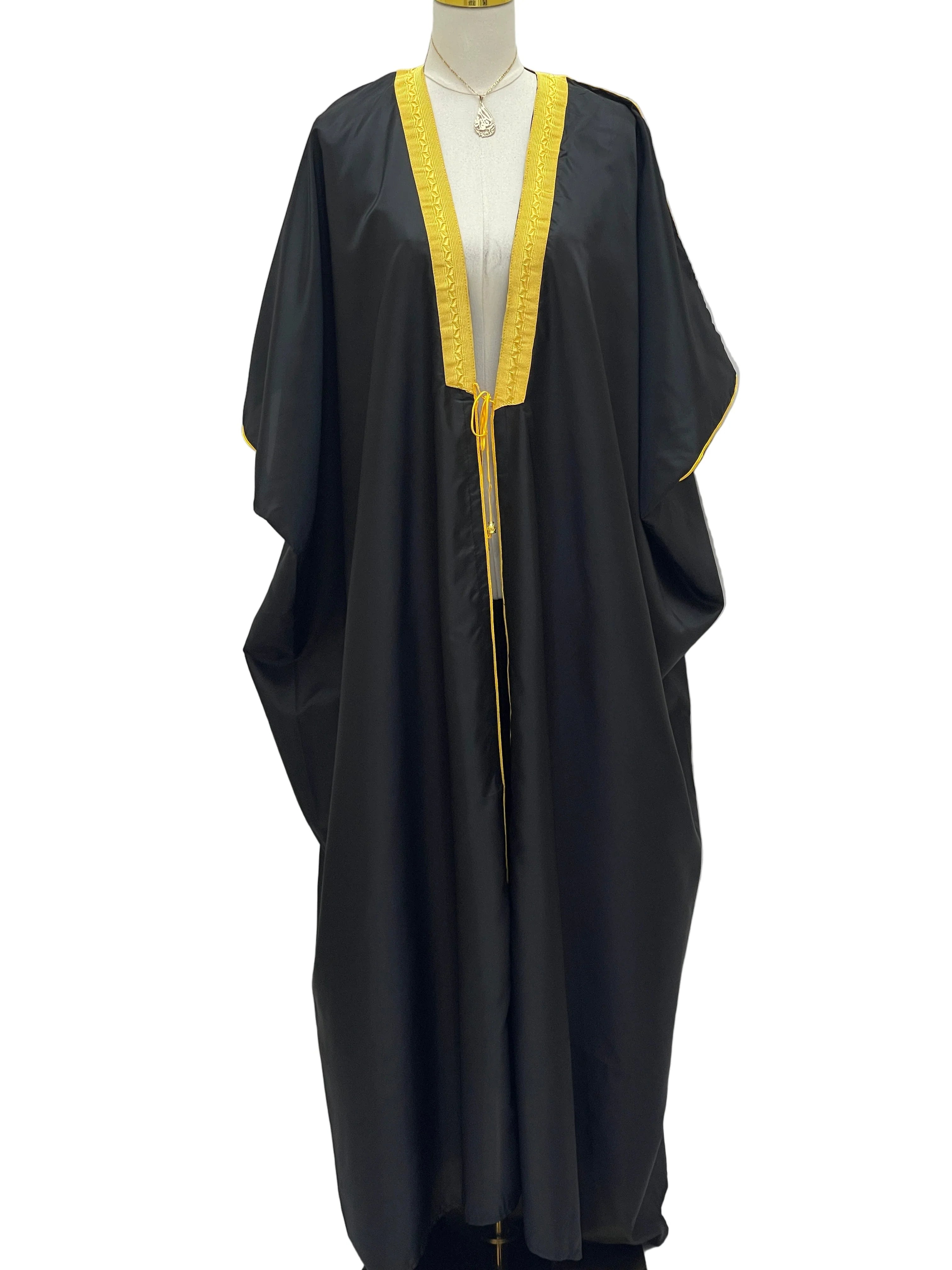 A Traditional Mens Black Bisht with Golden Trim