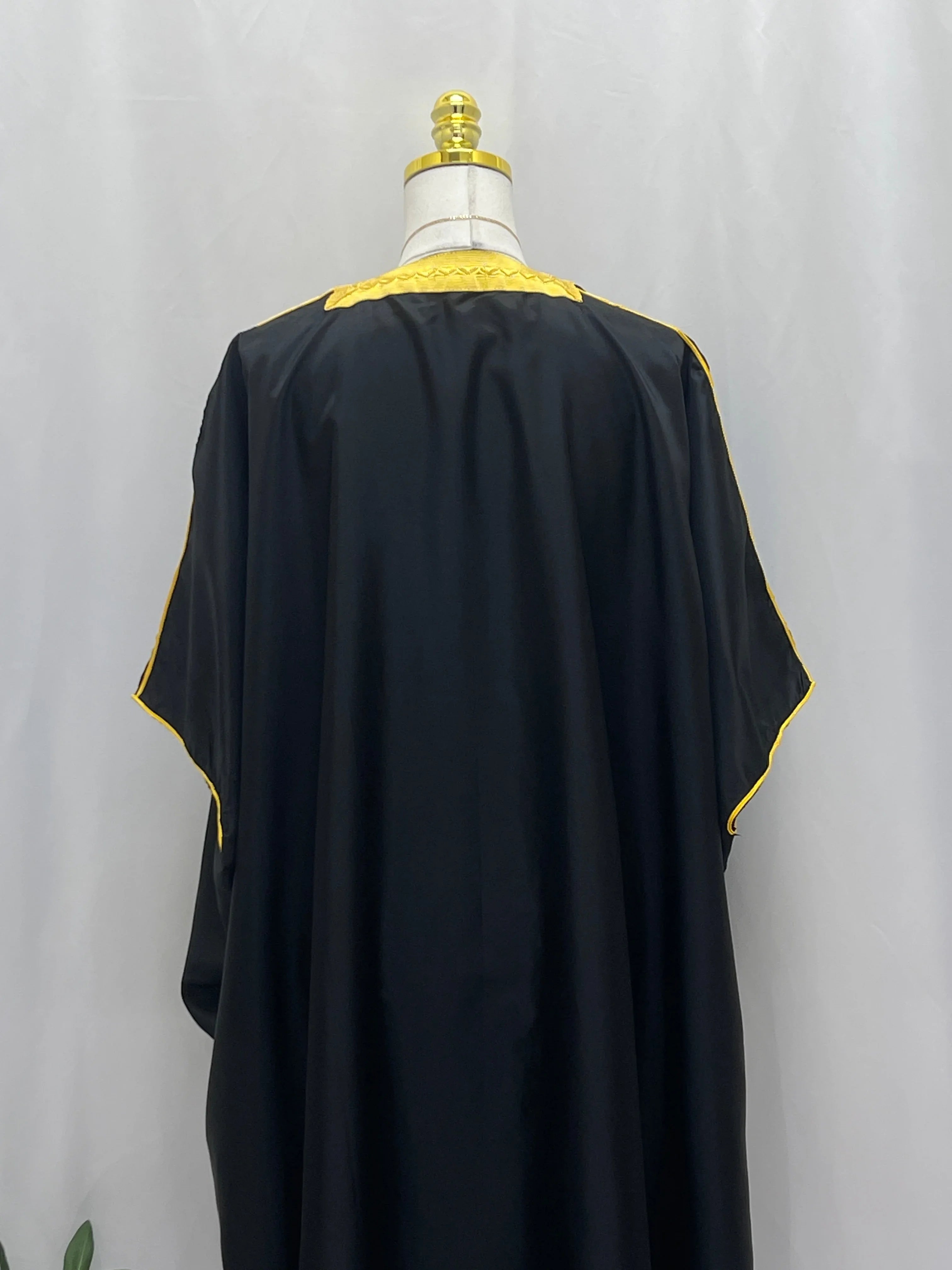 Mens Black Bisht with Golden Trim showcasing a classic design from Palestinian Elegance