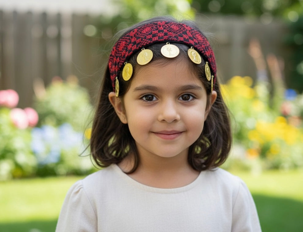 Little Girls Heritage Coin Headband - Palestinian Elegance